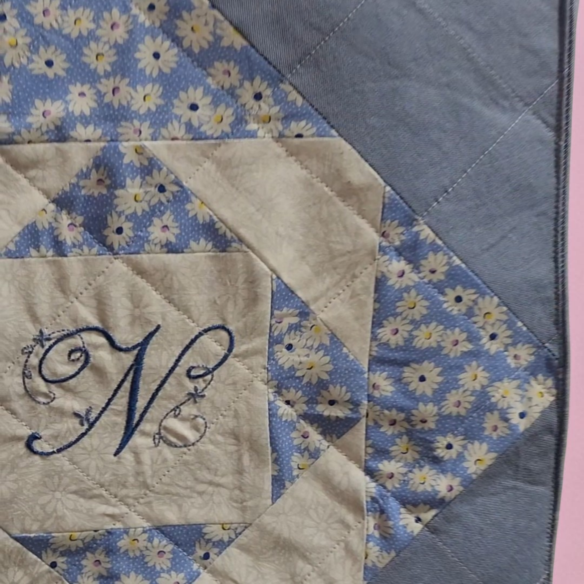 Custom quilted tote bag with embroidery 