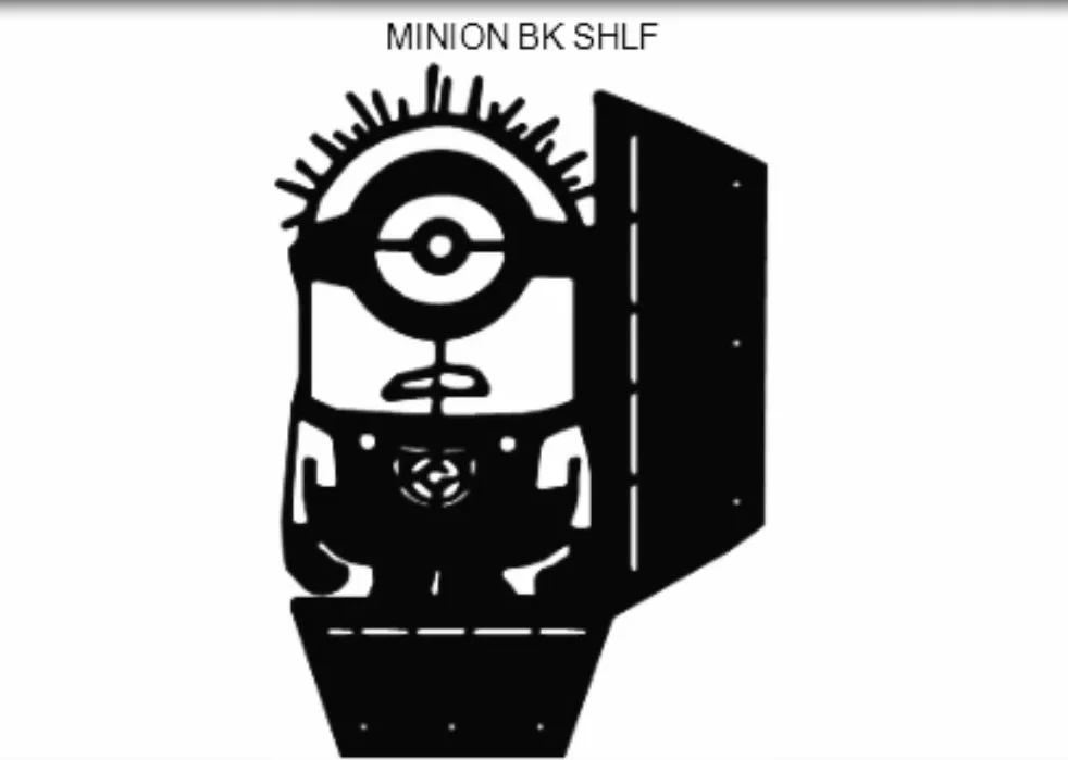 Black and white illustration of a Minion character from Despicable Me, styled as a Pokémon, with a door behind it. The text 'MINION BK SHLF' is above the character.