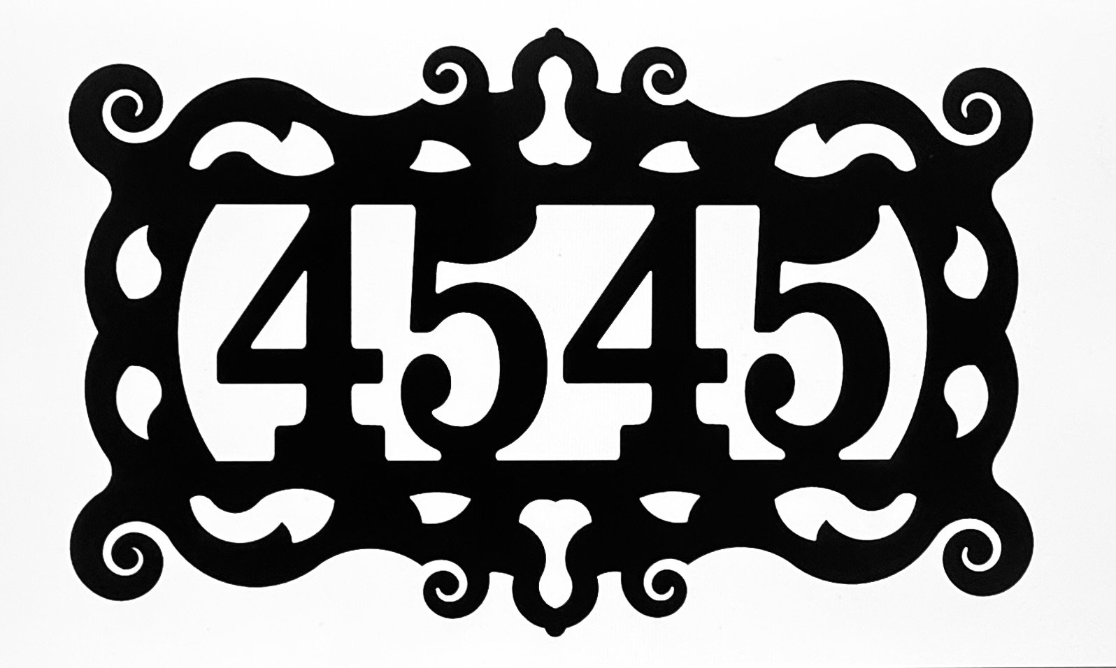 A decorative black cutout featuring the numbers 4, 5, 4, 5, 4, 5, arranged in a row, surrounded by ornate swirls and scrolls.