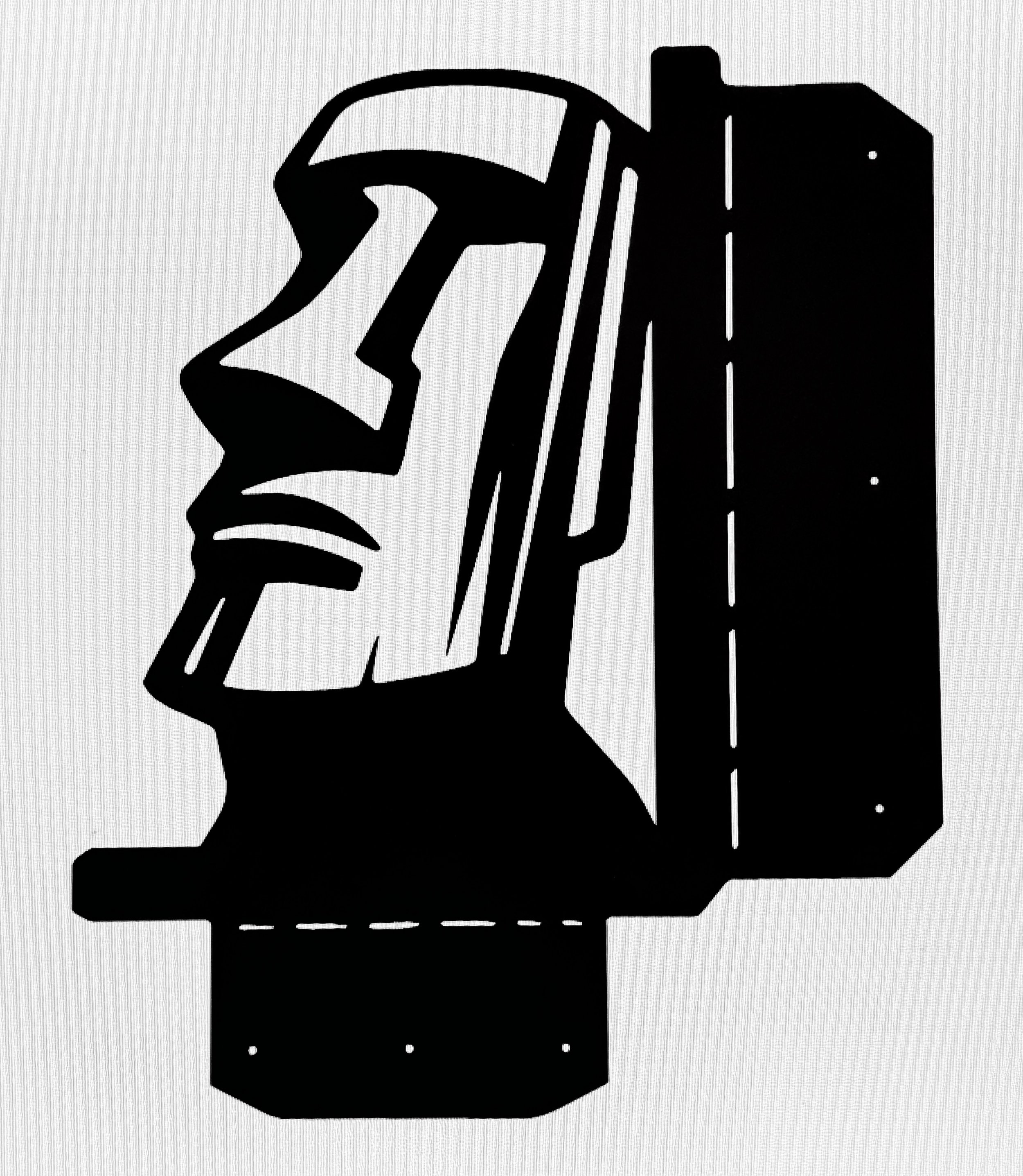 Silhouette of a camera with a cogwheel in a black and white digital illustration.