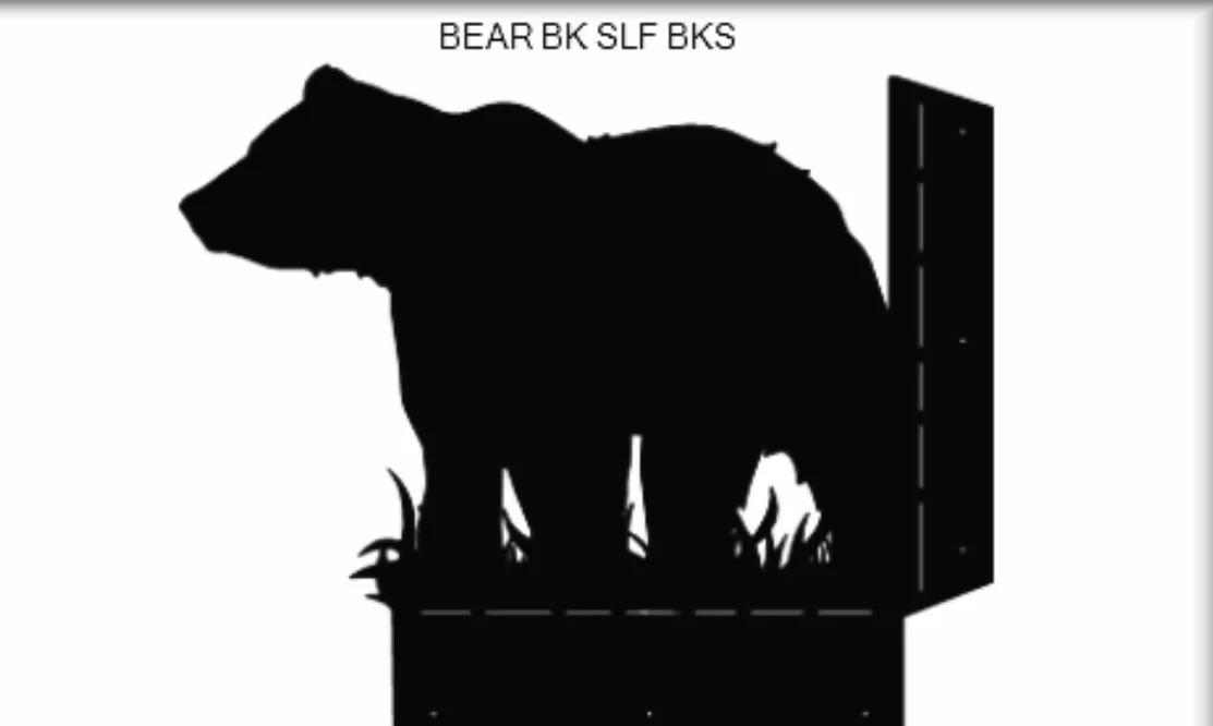 Silhouette of a bear sitting on a shelf with the text "BEAR BK SLF BKS" above.
