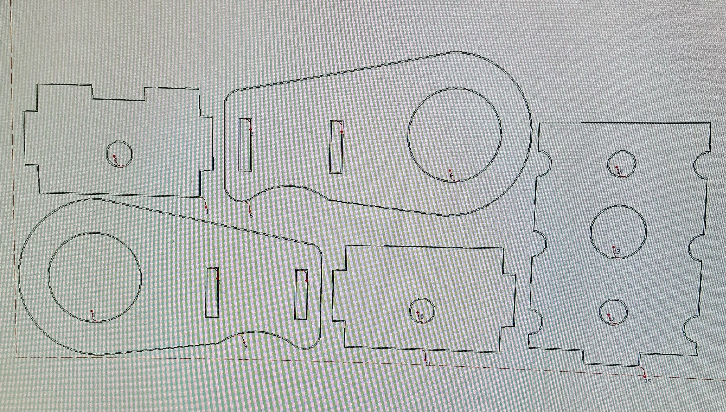 A digital blueprint of a sports field with various markings, circles, and lines, including numbered points.