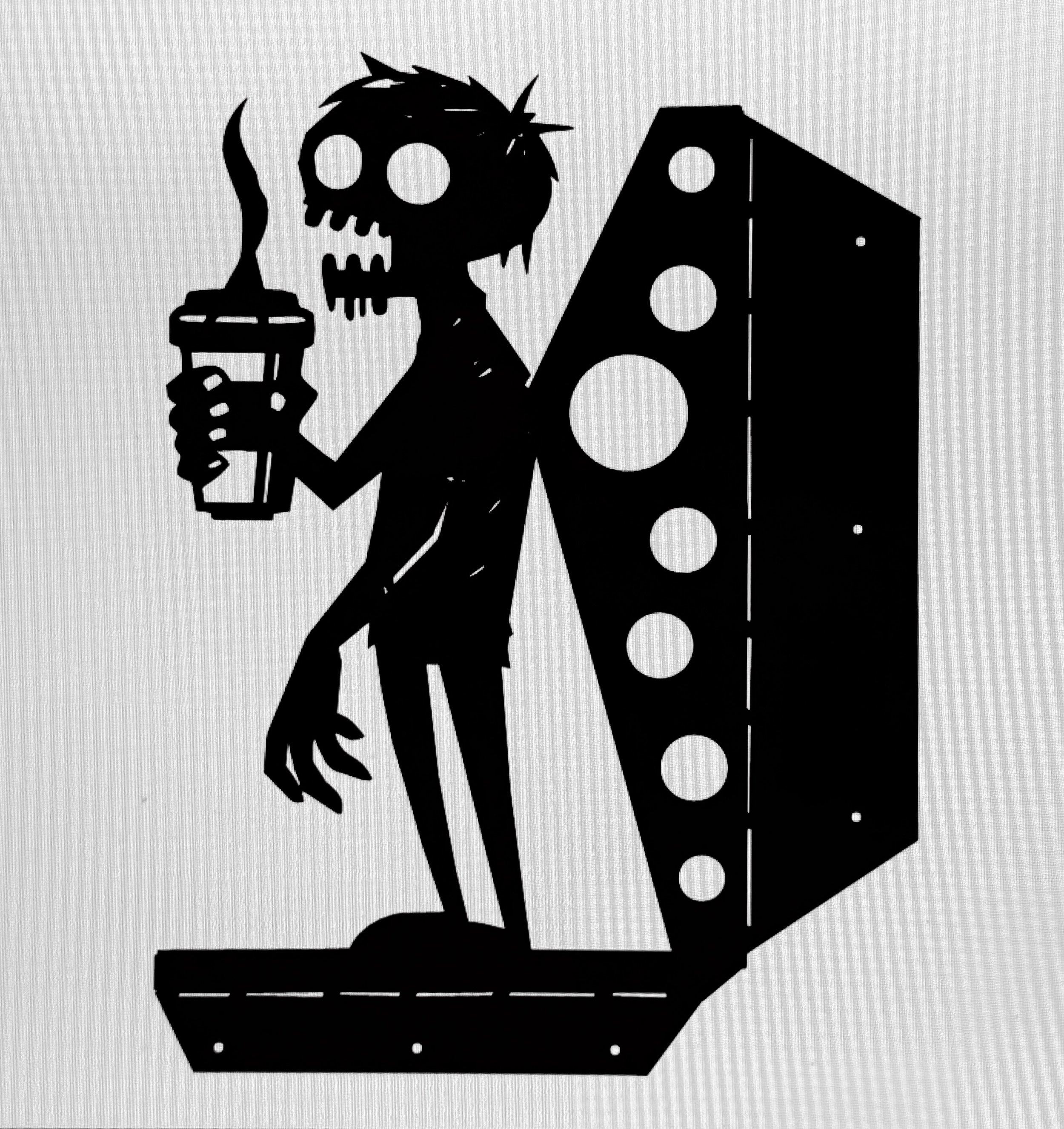 Silhouette of a person holding a lantern, standing next to a stack of large dice, with a background of a dotted pattern.