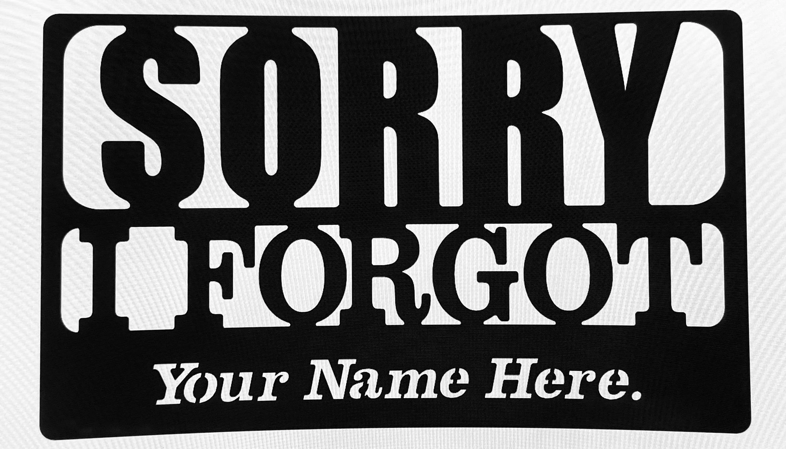 A customizable street sign with black background and cut-out white text that reads, 'STORY,' with space below for a personalized name.
