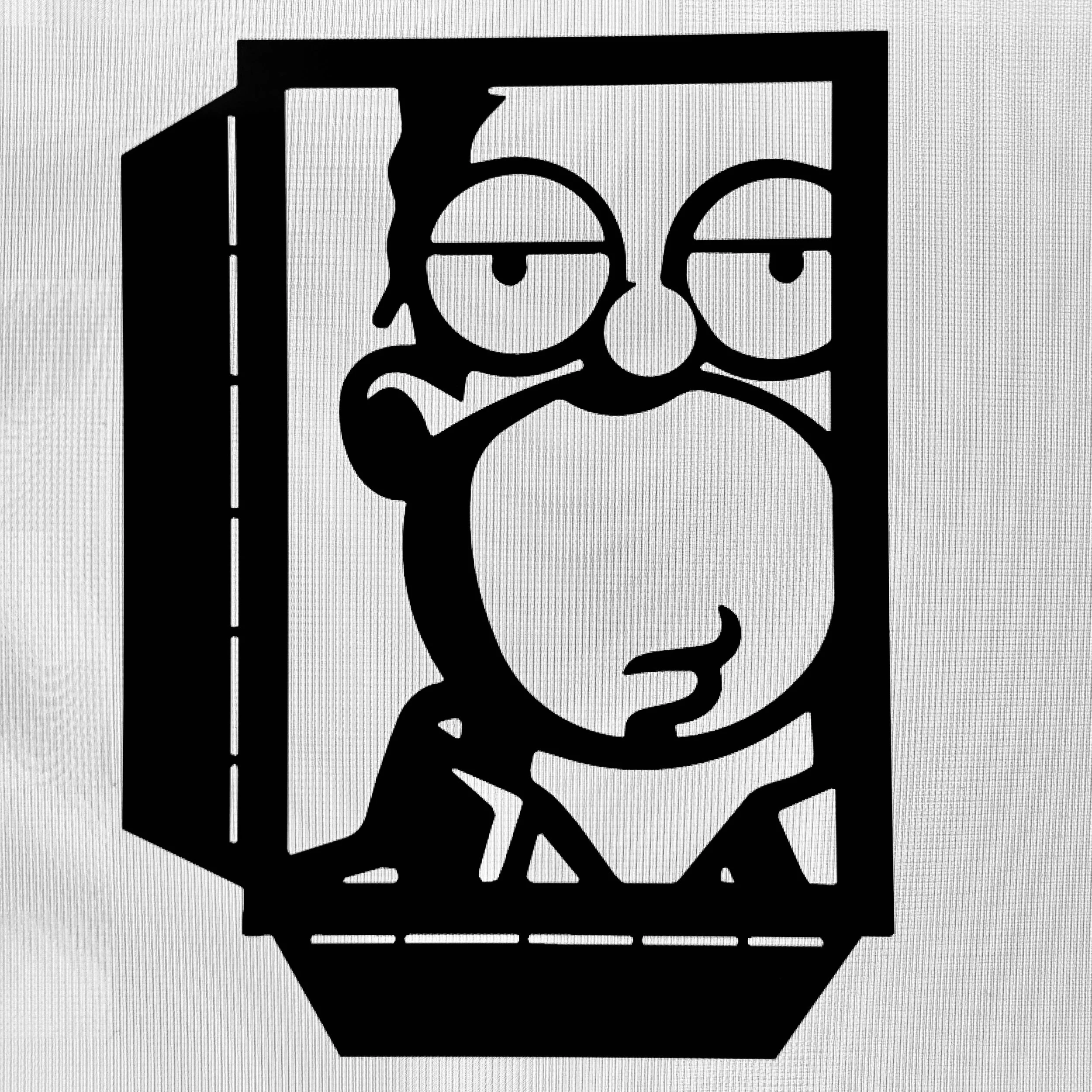 Black and white silhouette of a hand holding a mug with steam rising from it, seen through an equilateral square frame.