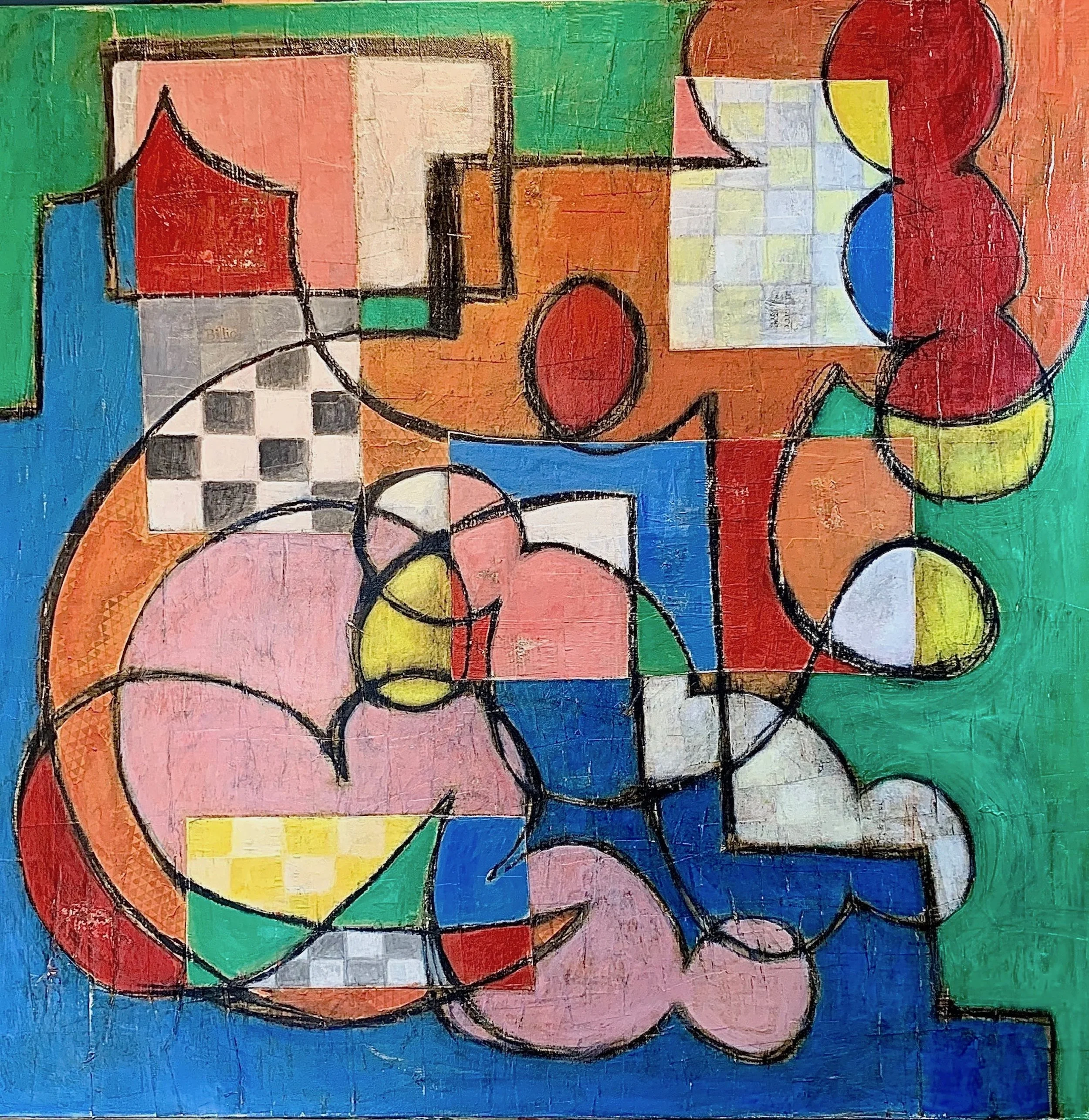 Chess Men, 36x36, acrylic, canvas and paper on canvas.jpeg