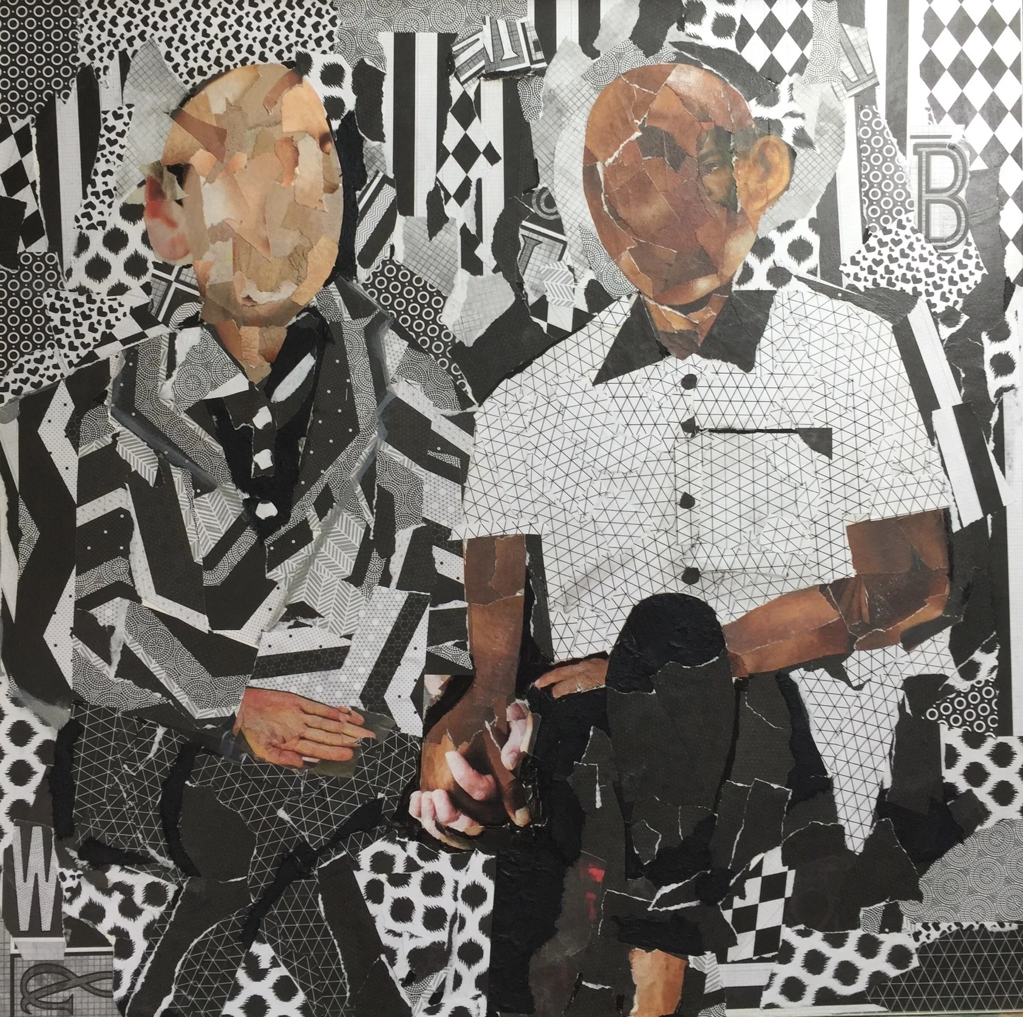 'Black and White Study', 24"x24", torn paper on canvas