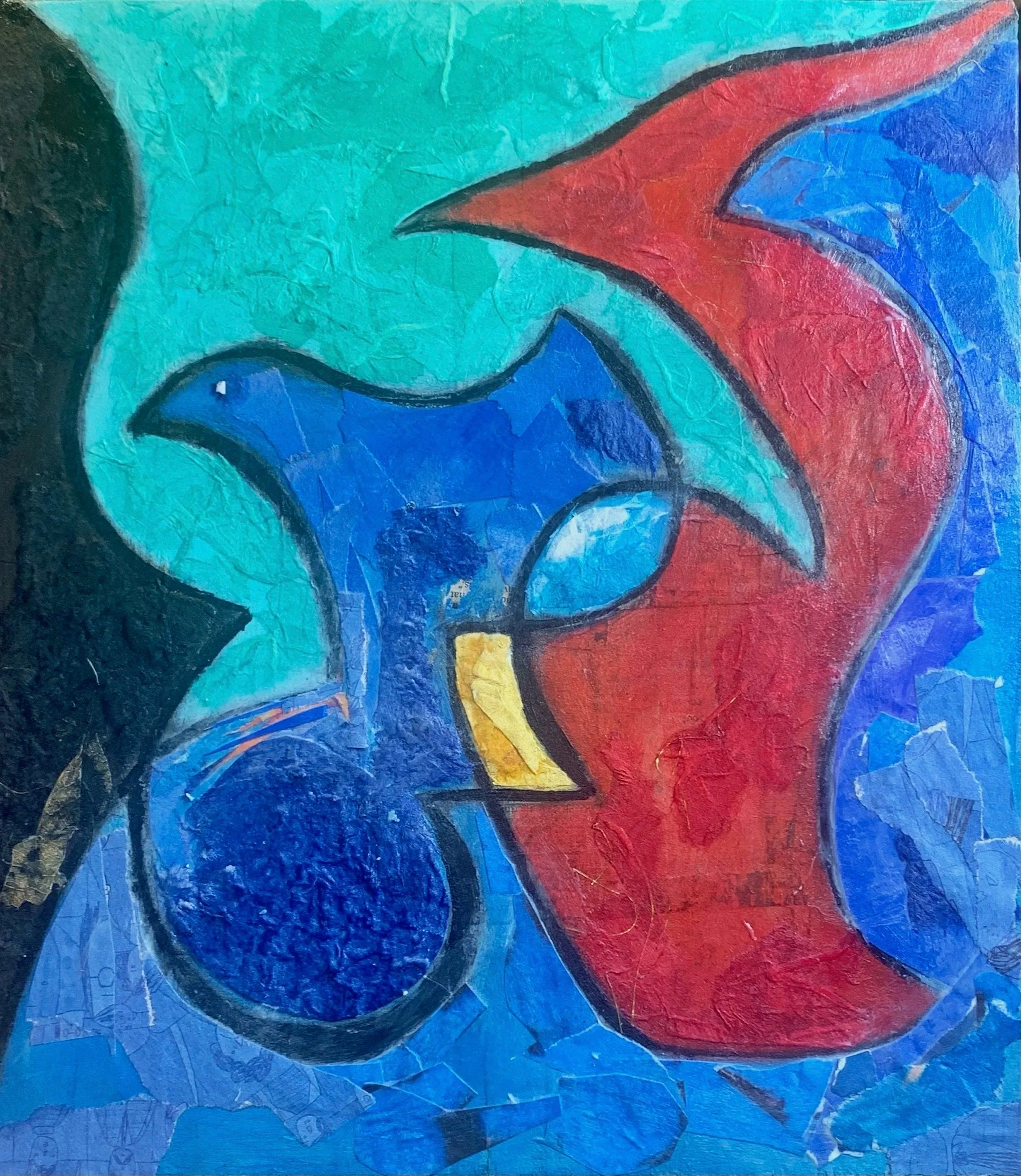 'Bird's Nest', 12"x13.5", paper and oil stick on board