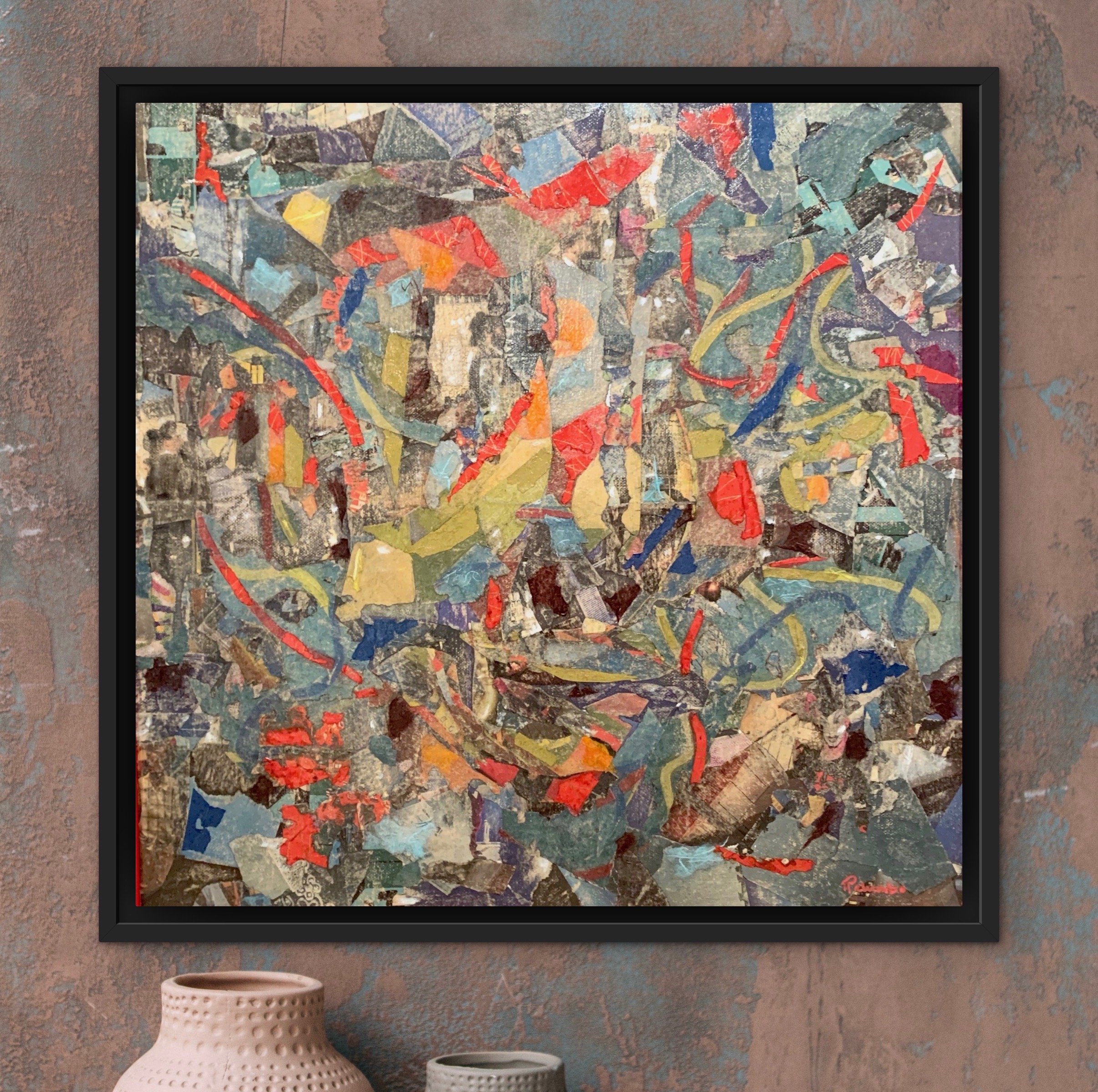 'Ribbons', 24"x24", torn paper on canvas