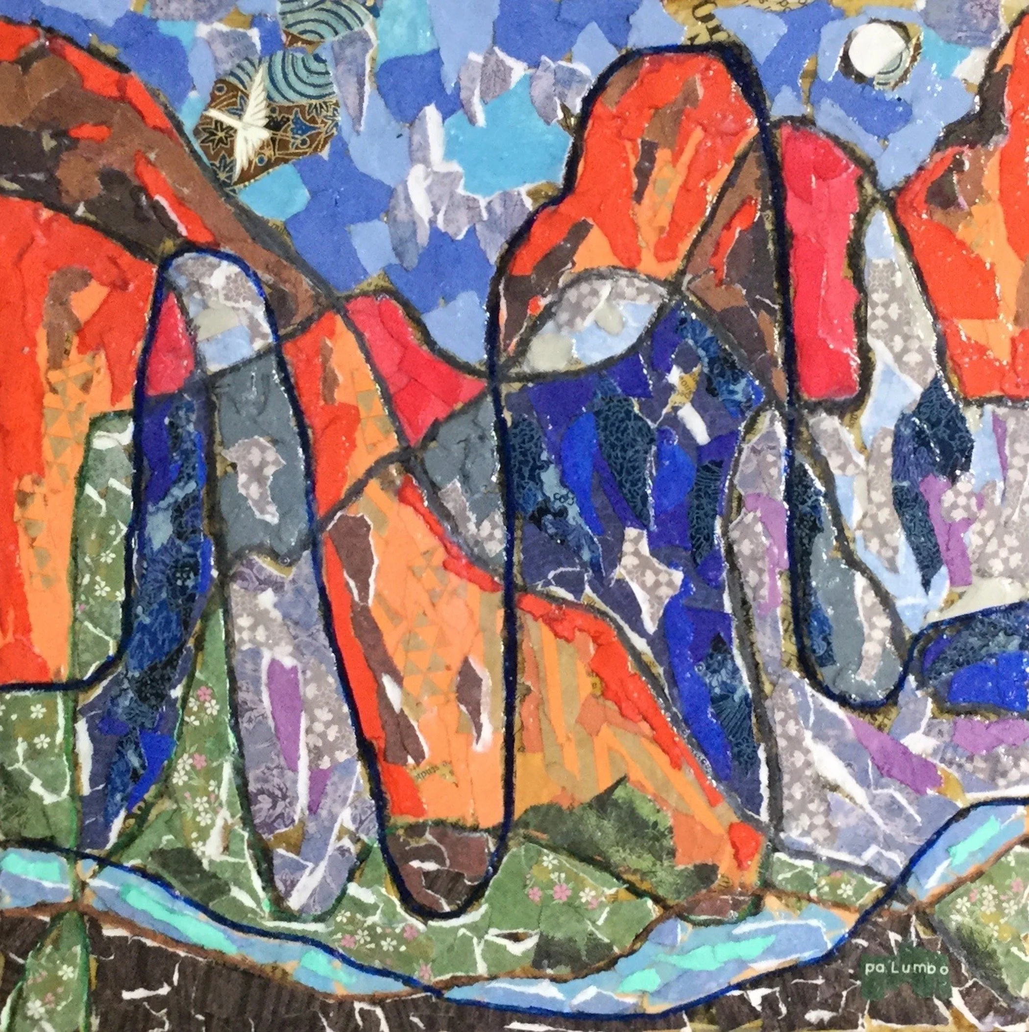 'Cimmaron River', 12"x12", torn paper on board
