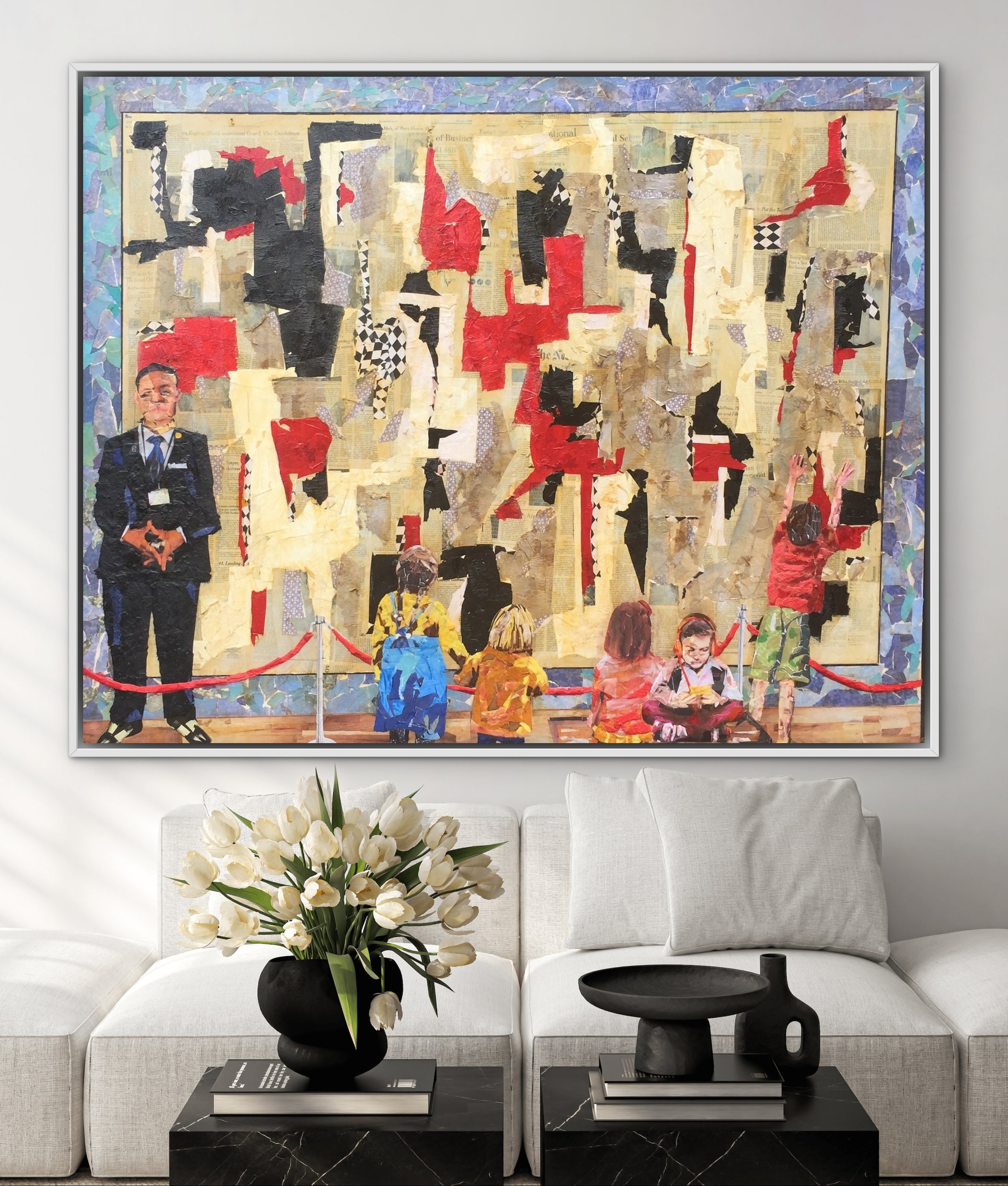 'Field Trip: MOMA', 48"X60", torn paper on canvas