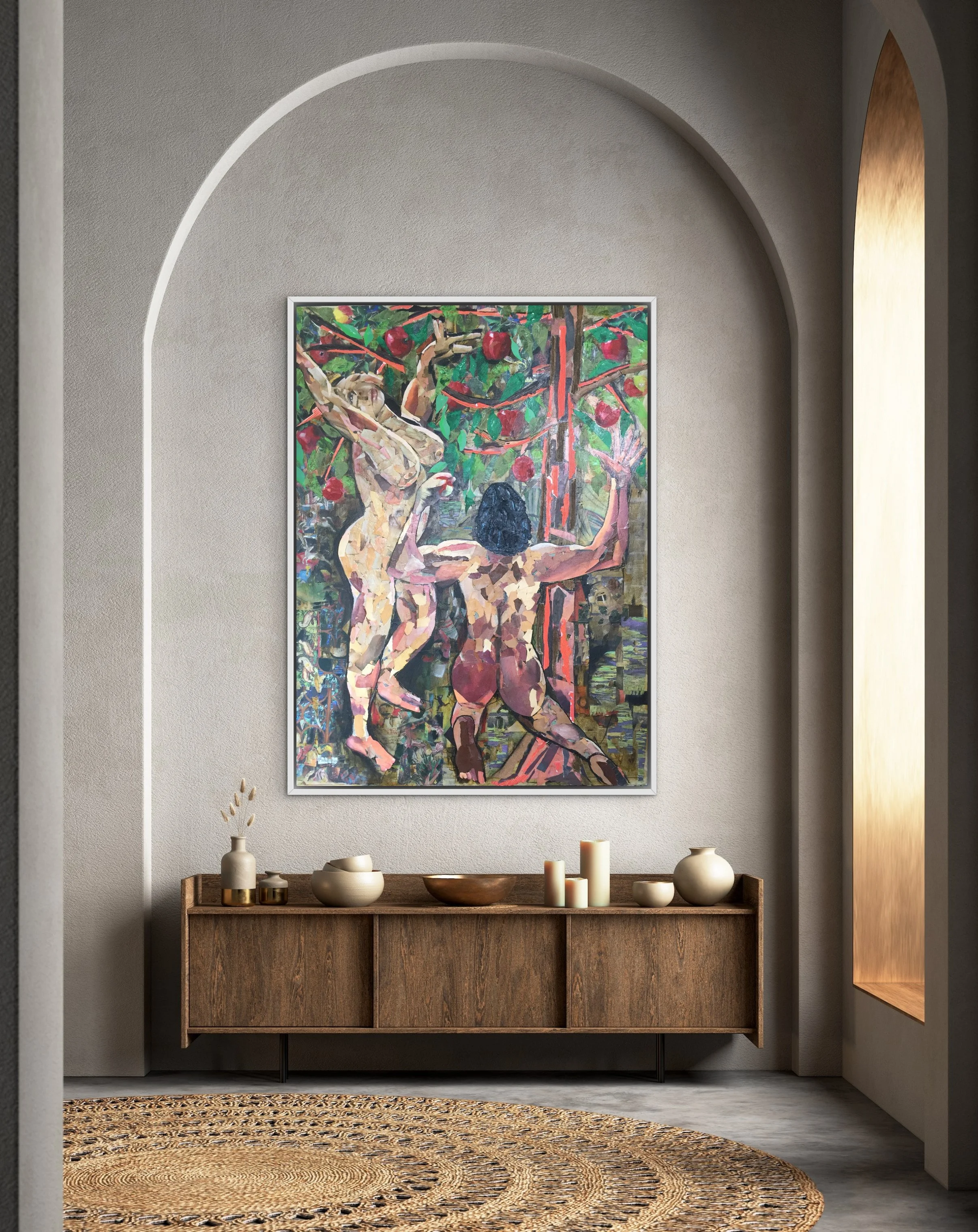 'Fall From Grace', 36"x48", torn paper on canvas