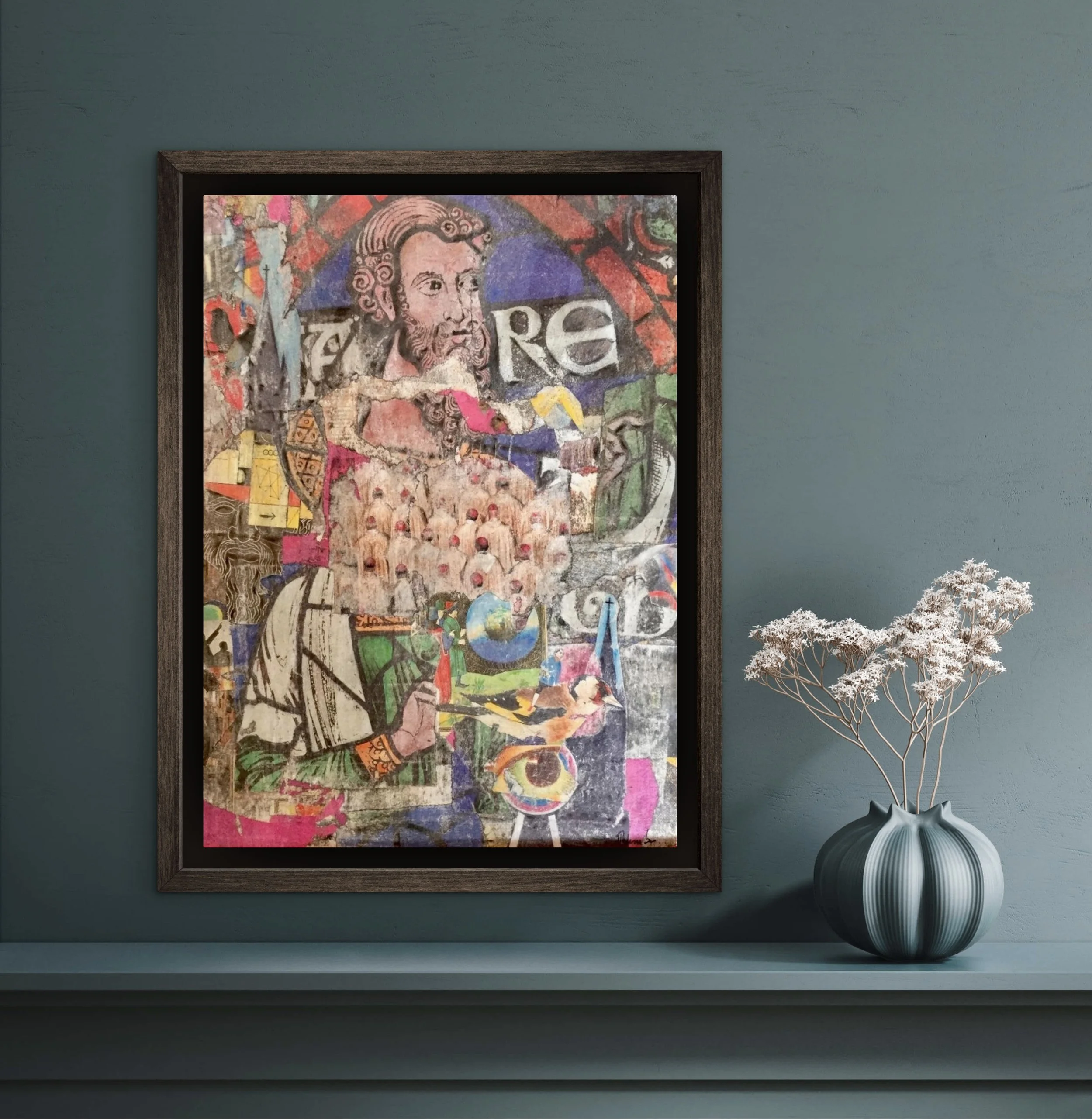 'Galileo the Heretic', 12"x16", framed in mahogany and red liner