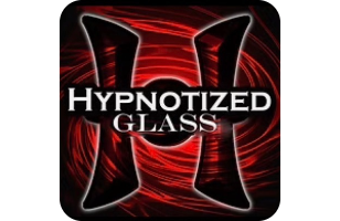 Logo for Hypnotized Glass with red and black background and stylized glass design