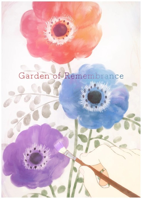 The poster for Garden of Remembrance, showing a painting of flowers