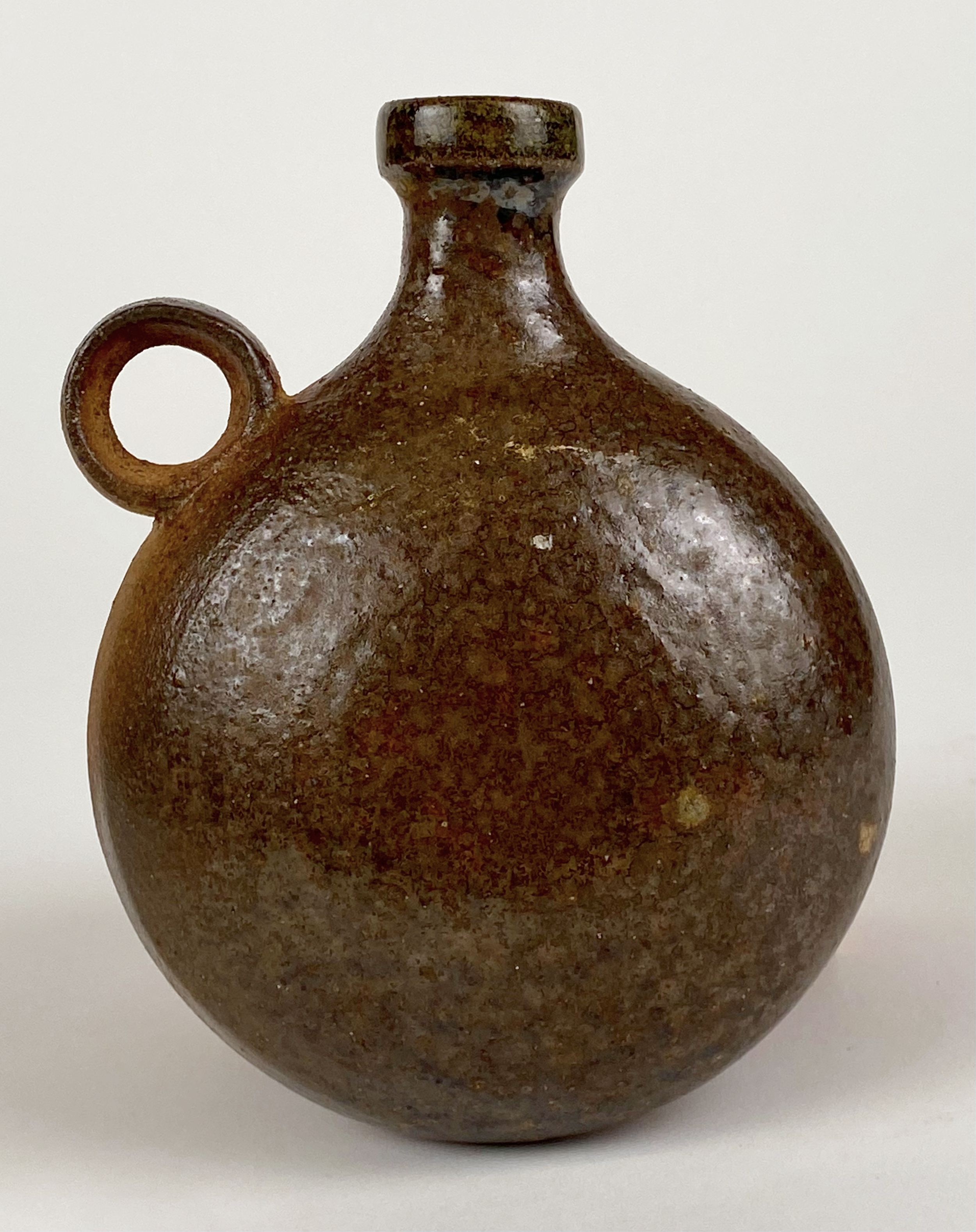 Flask #3 (front), 6" in height, CA2 clay, △10 woodfire, slip, 2026
