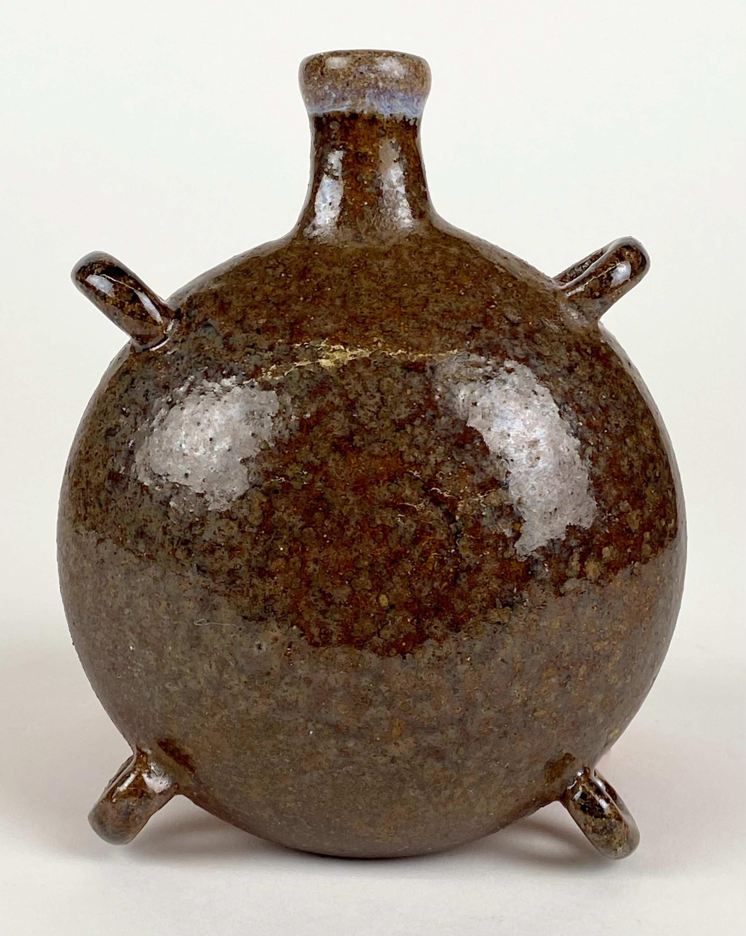 Flask #4 (front), 6" in height, CA2 clay, △10 woodfire, slip, 2026