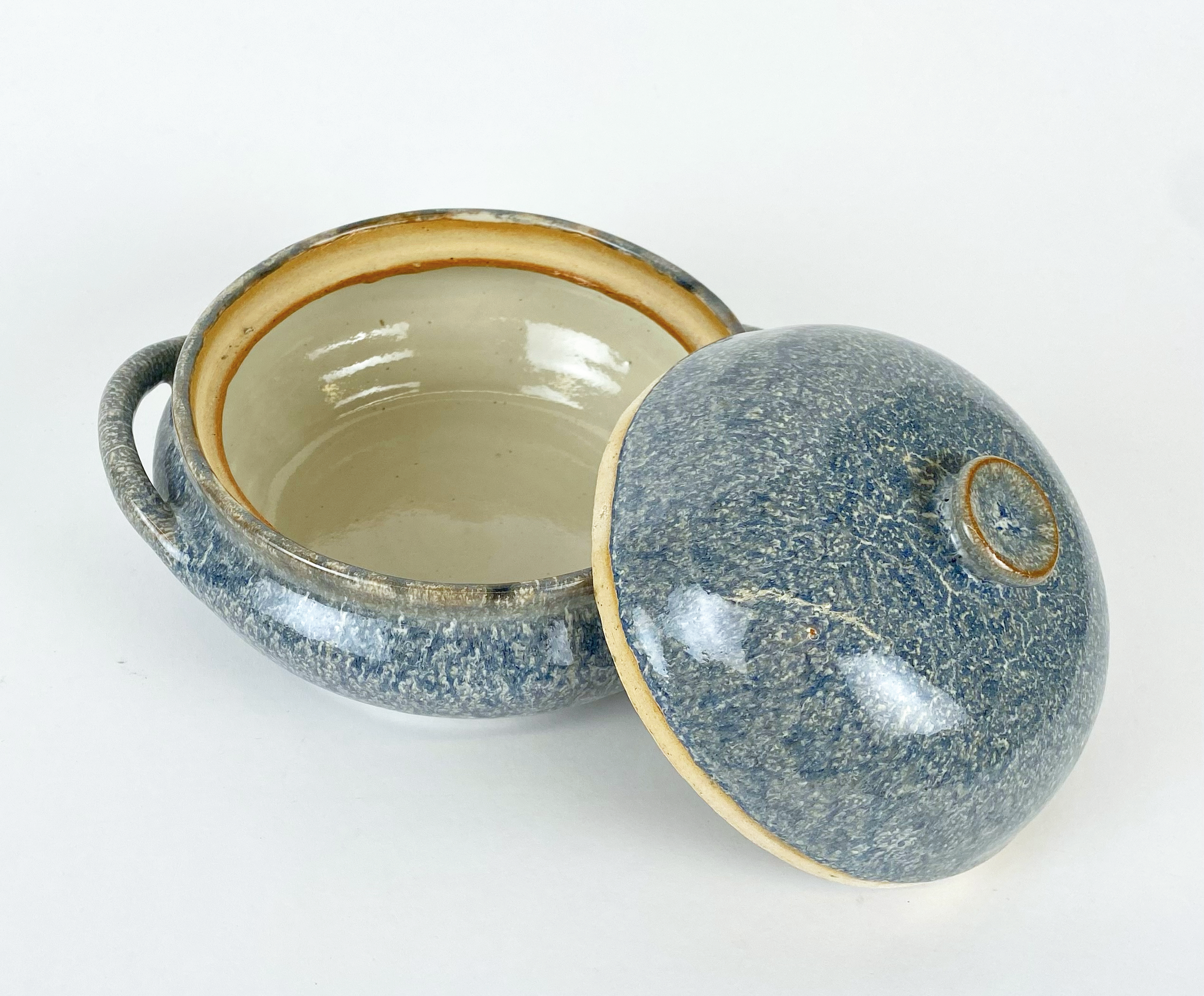 Blue (Copy), 8" in width, recycled clay, △5, cielo over shino and shino, 2026