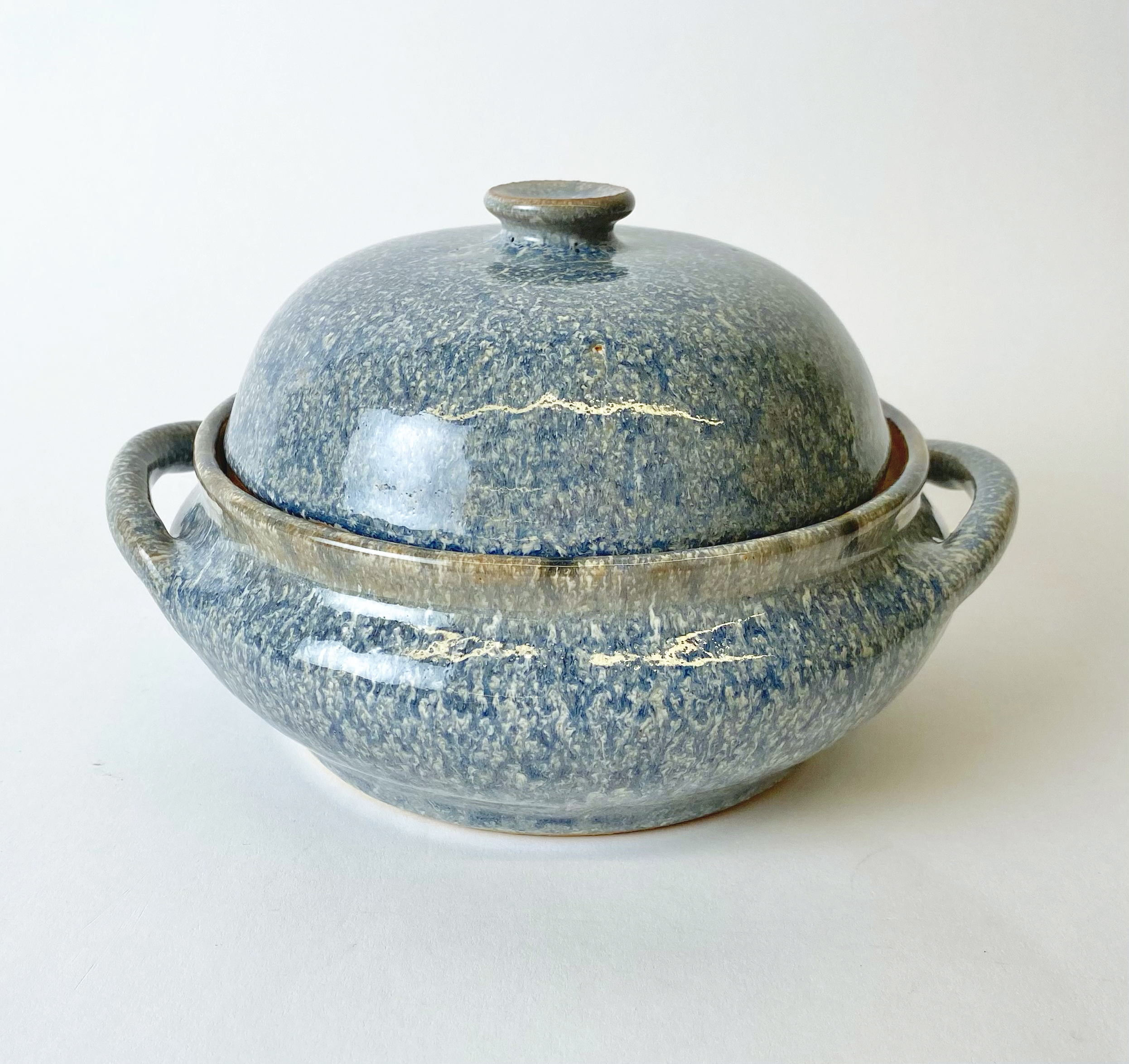 Blue, 8" in width, recycled clay, △5, cielo over shino and shino, 2026