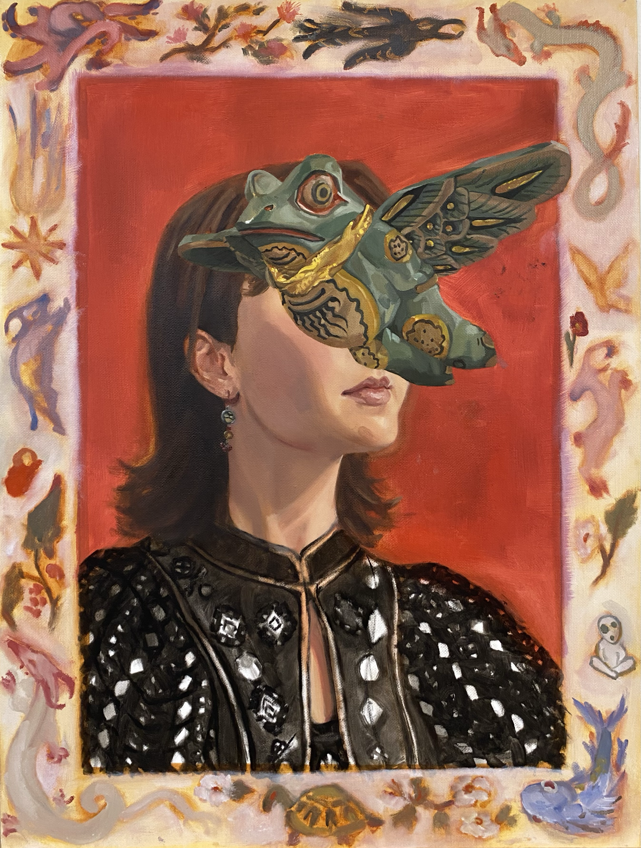 Self portrait, oil on canvas panel, 24 x 18", 2024