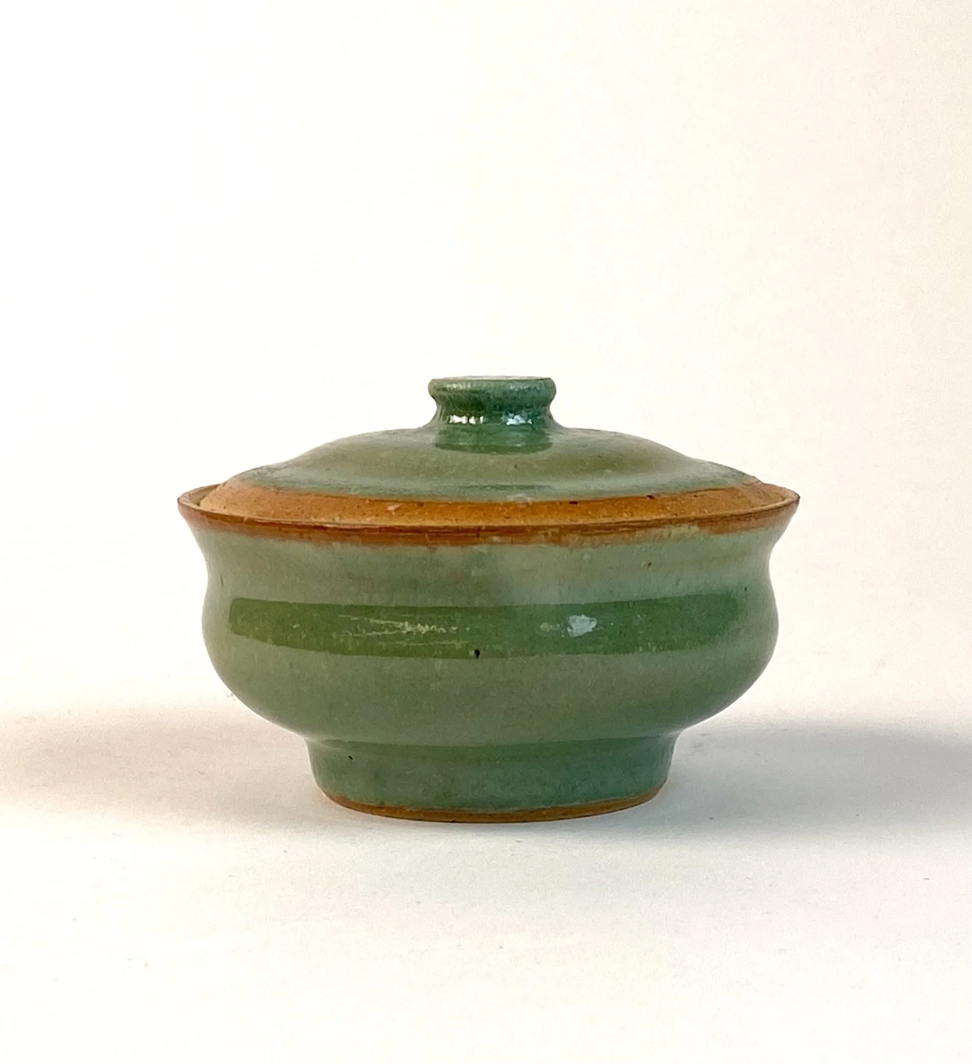 3½" in width, recycled clay, △5, shino over pinel and shino, 2026