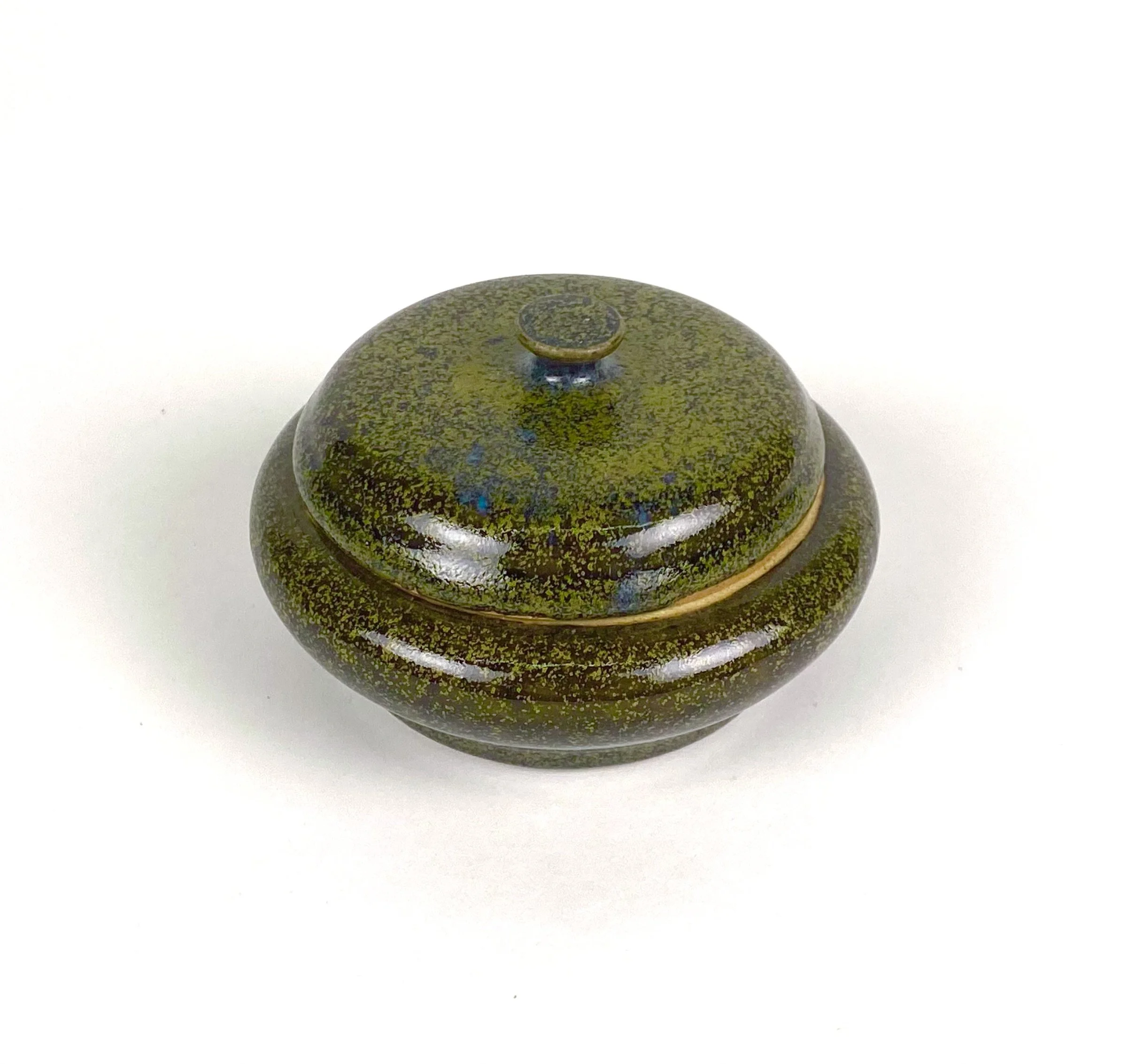 4½" in width, recycled clay, △5, campfire over peacock and shino, 2026