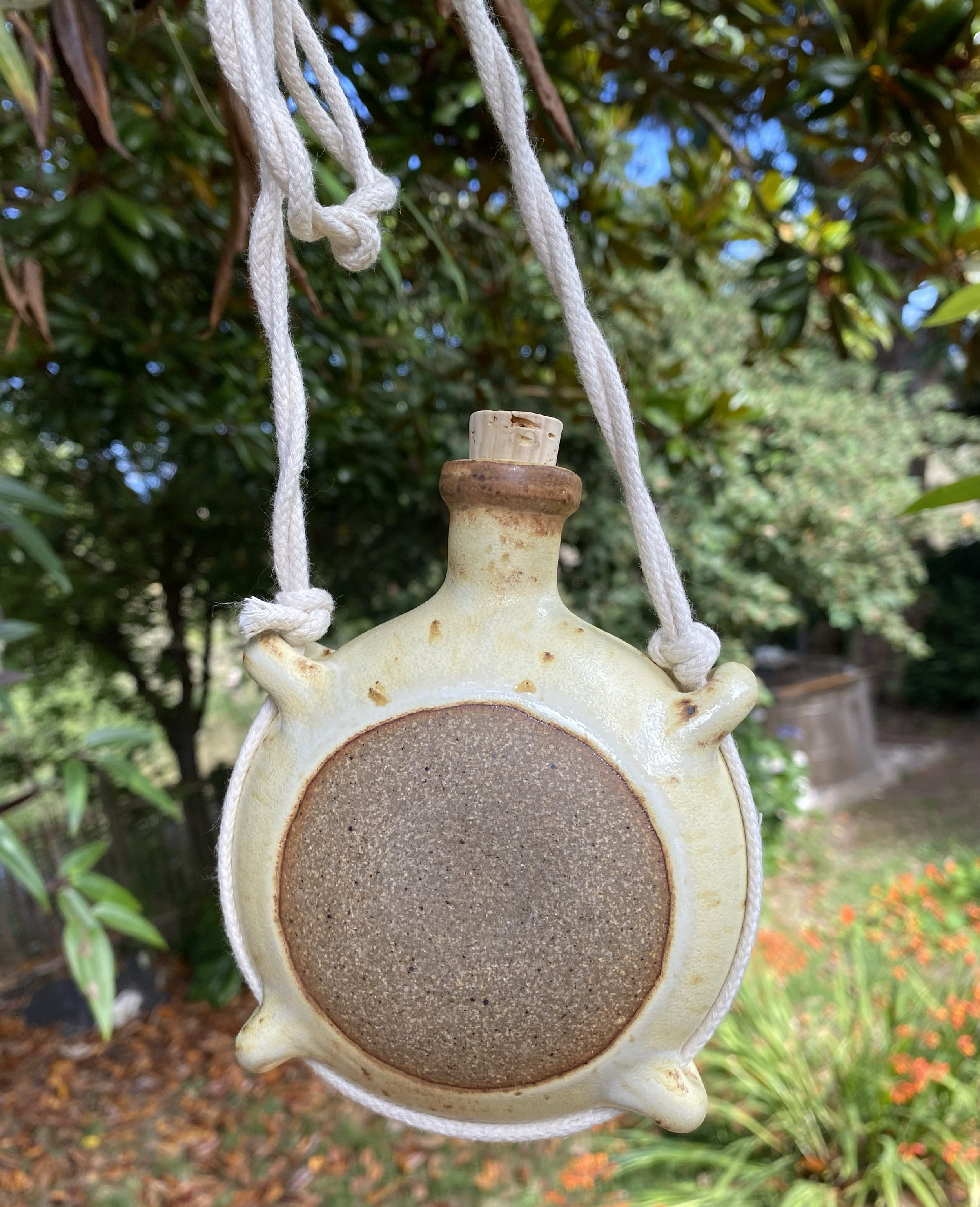 Flask #1 ,  5½" in height, CA2 clay, △10 gas reduction, butter white over iron yellow, 2025