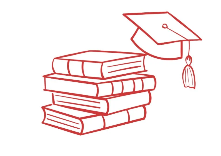 Une illustration de livres empilés avec un chapeau de diplômé
