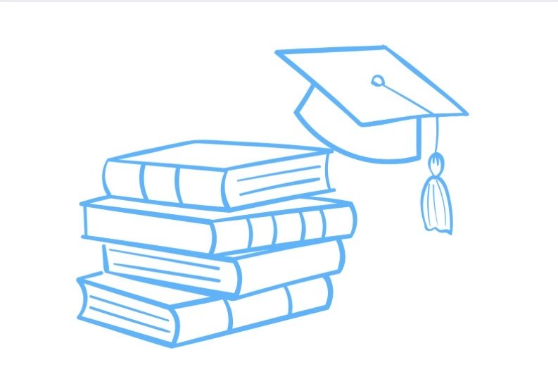 Illustration de livres empilés avec un chapeau de diplômé au-dessus