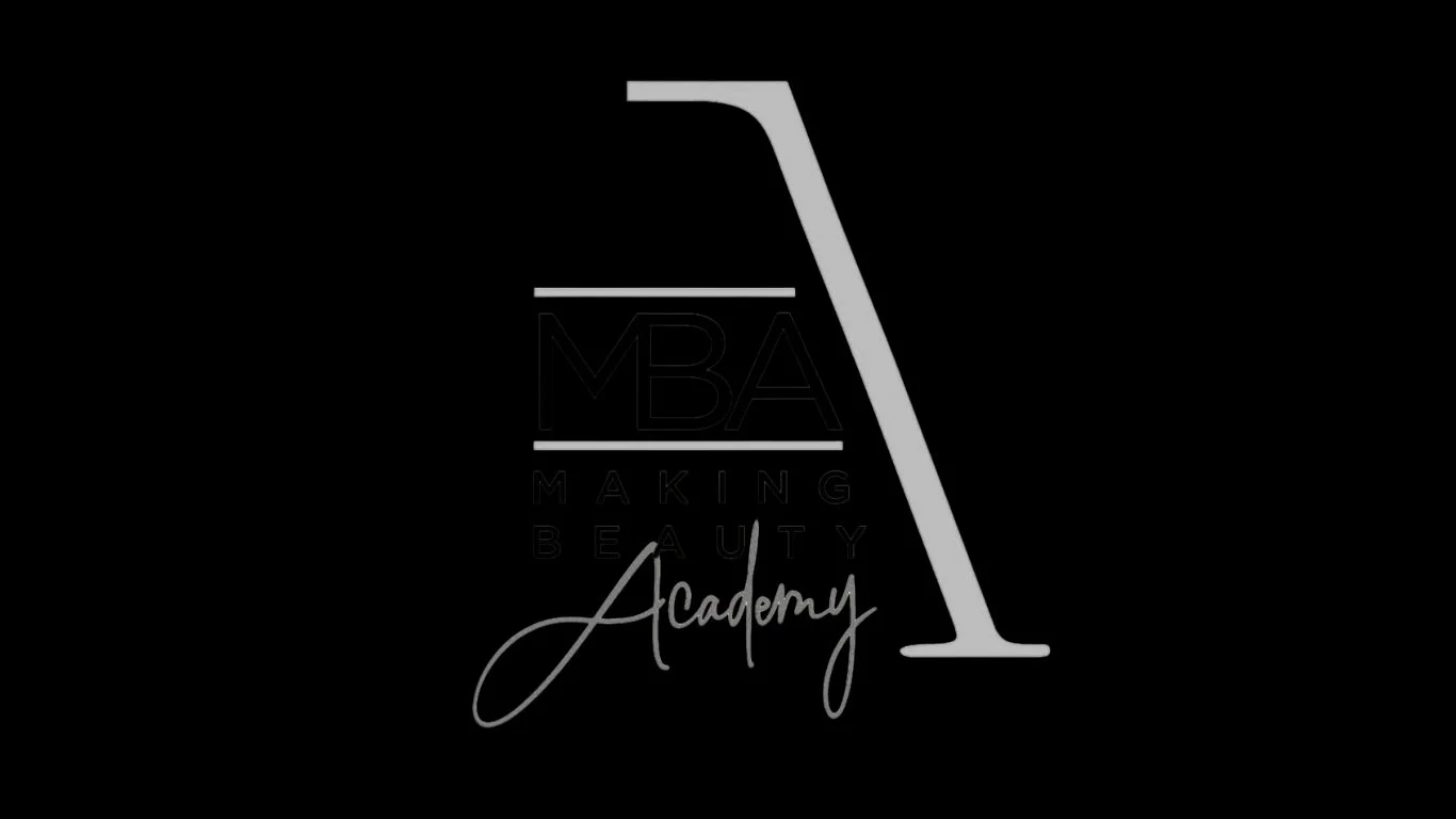 Logo for Making Beauty Academy featuring a large letter 'A' and the words 'MBA MAKING BEAUTY Academy' on a black background.