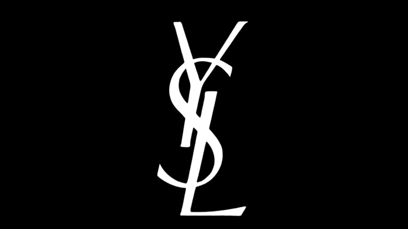 Yves Saint Laurent logo in white on a black background.