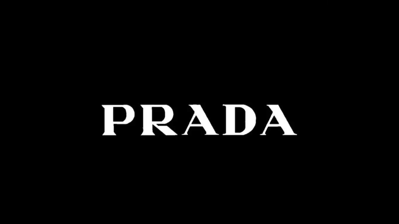 Black background with white Prada logo in the center.