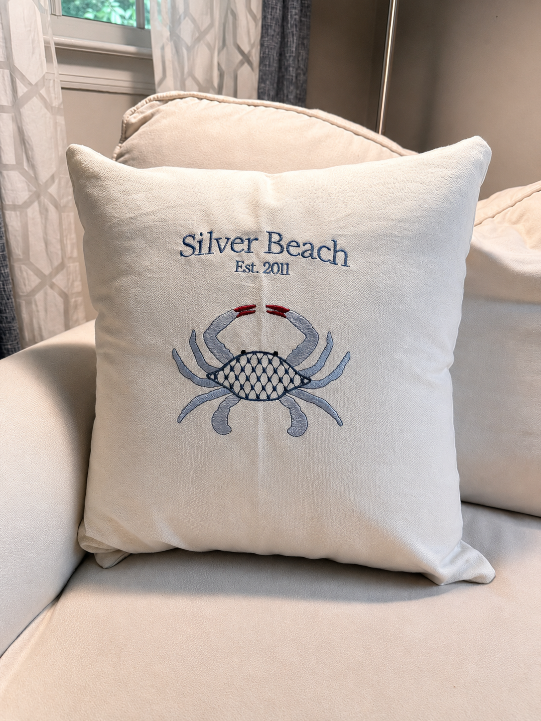Beach Embroidered Coastal Pillow