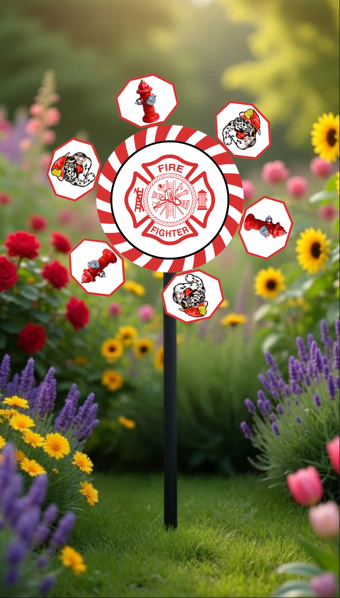Firefighter Outdoor Garden Decor Steel Spinner