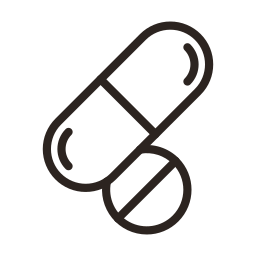 Illustration of a capsule and a round tablet, representing medication or pills.