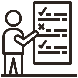 Icon of a clipboard with three checkmarks and a ribbon badge with a checkmark, representing certification or approval.