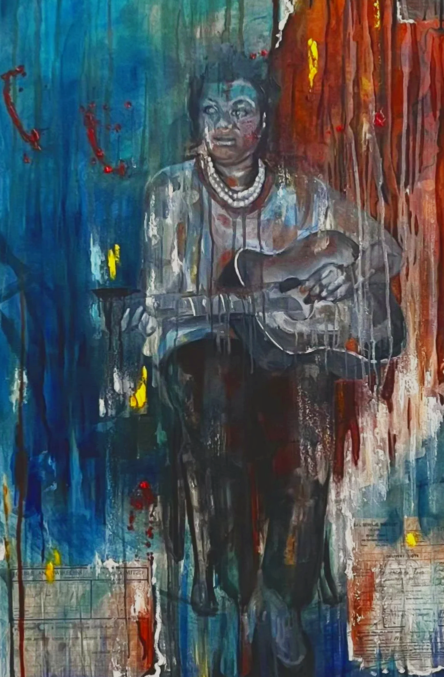 WINDRUSH ARRIVAL: Mixed - media on canvas ( 61 x 91.5 cm )