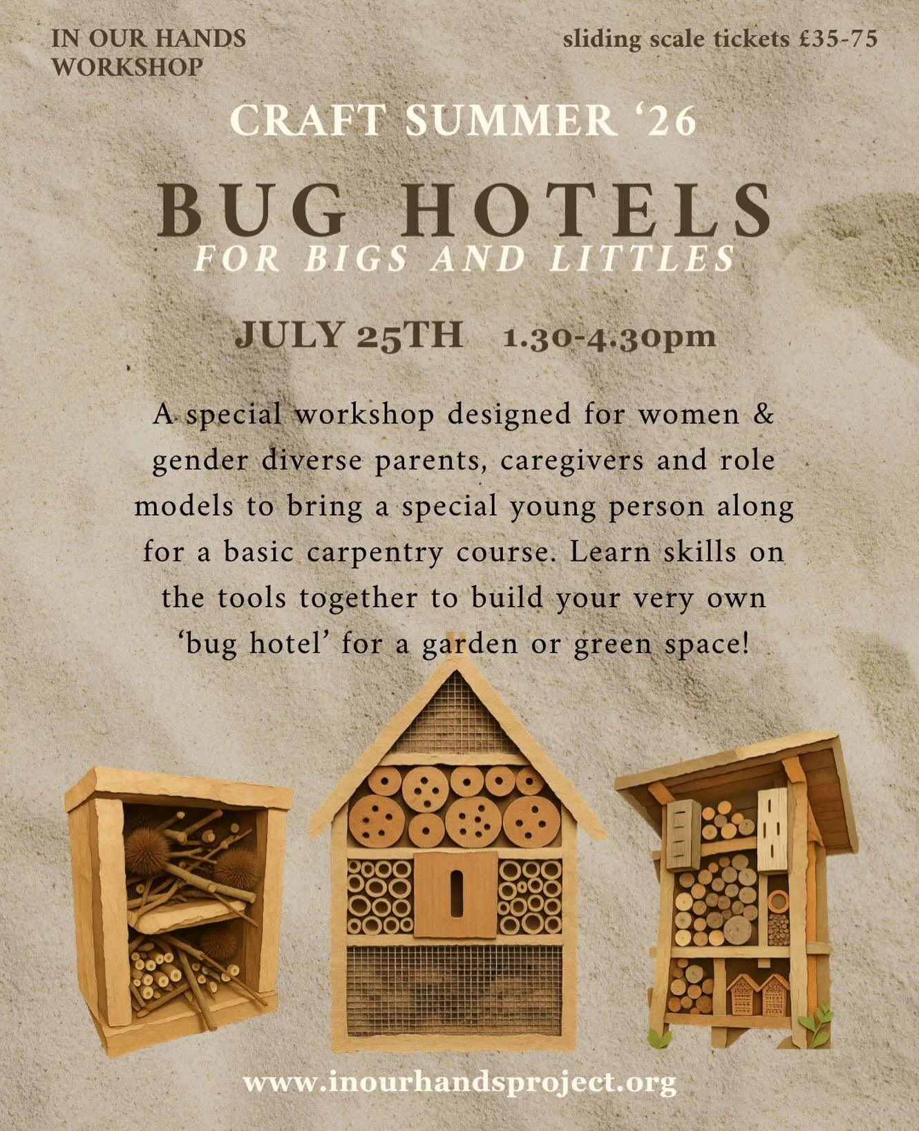 Our third release of our Craft Summer &lsquo;26, a workshop for adults and young people! Join Georjie (she/they) to learn how to make a bug hotel!

Would you like to spend the day with a young person in your life (8-15yr old), learning empowering and
