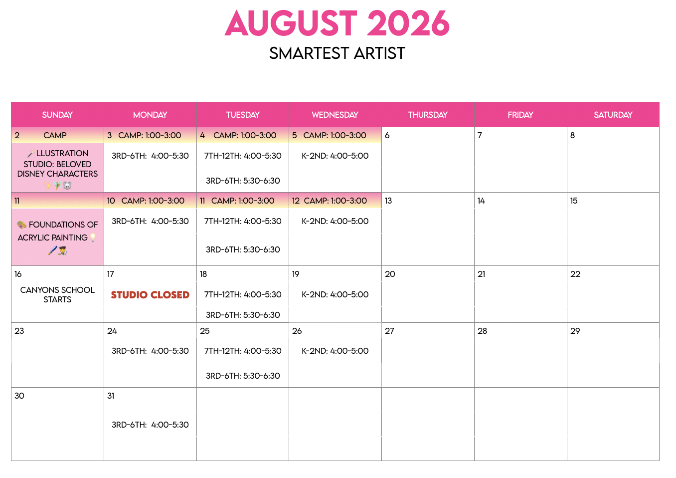 August 2026 calendar