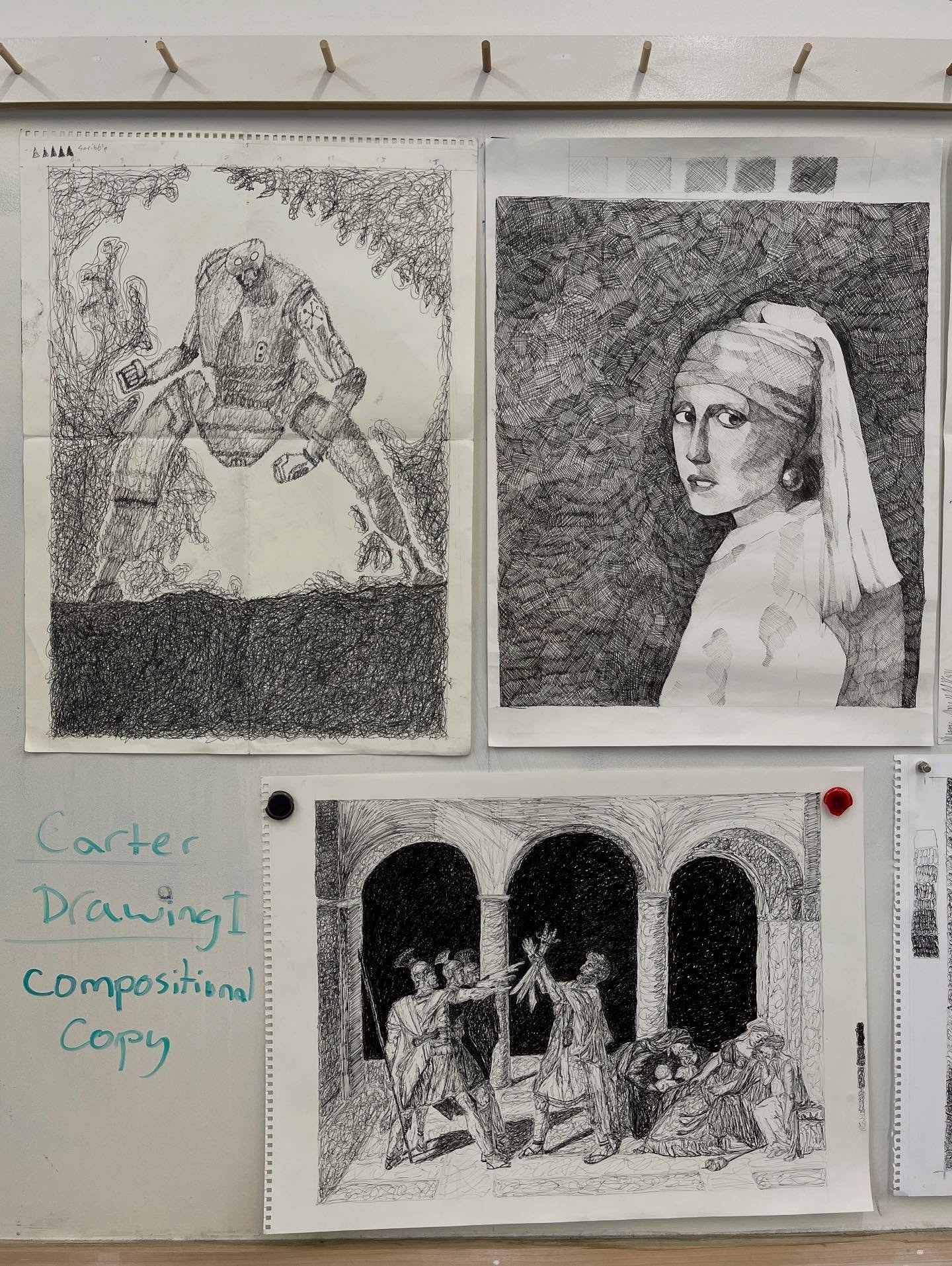 My Drawing I students have been working on value and composition. Check out their progress!