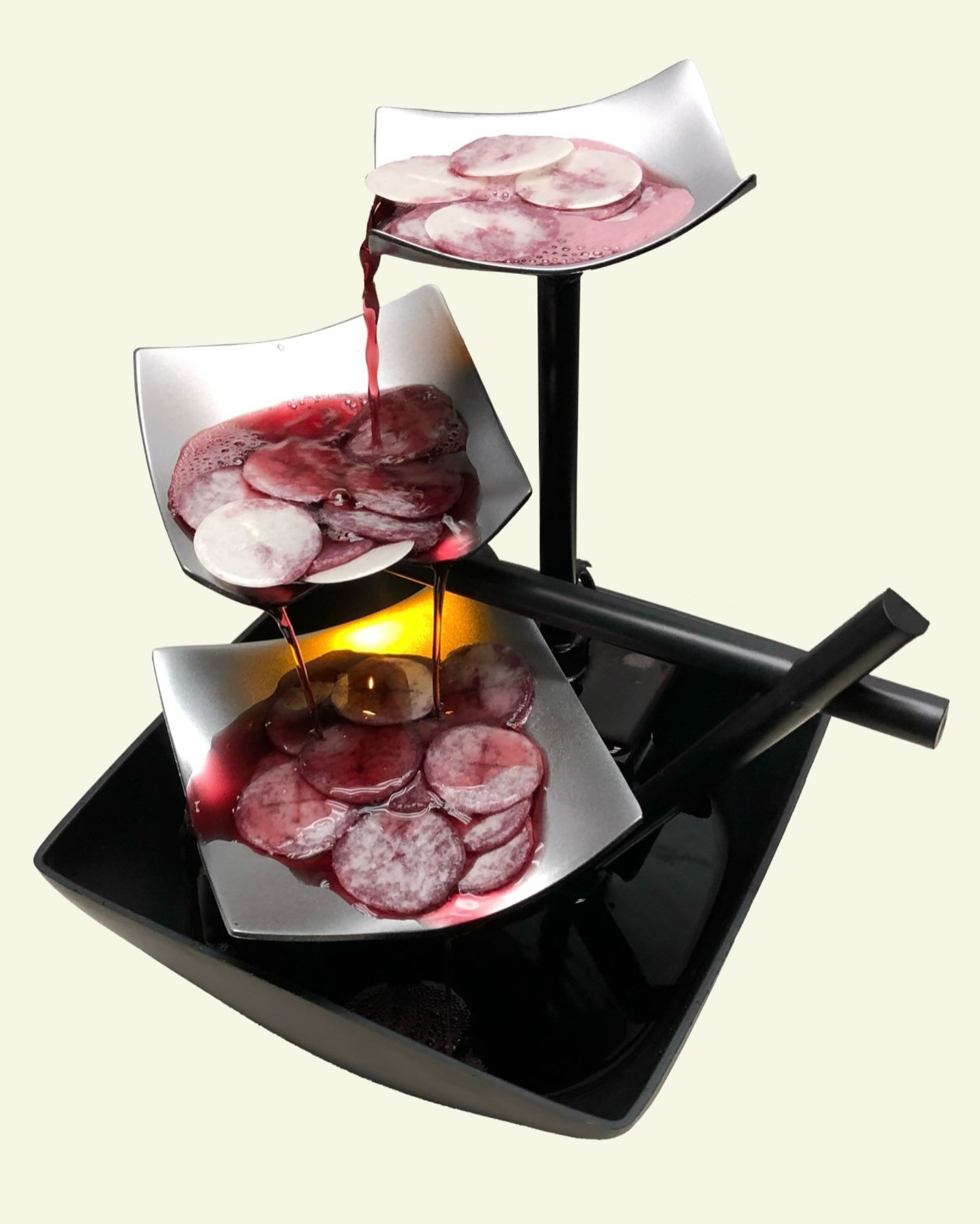 autotransubstantiation
EnviraScape Silver Springs Relaxation Fountain, red wine, altar bread, 21x18x21 cm

The Western notion of the artistic medium, transforming raw materials into art through ritualized practice, echoes Eucharistic theology. Just a