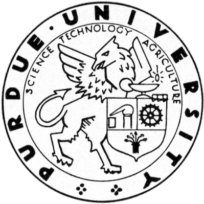 The logo of Purdue University features a circular design with a lion holding a torch, and four quadrants with symbols representing science, technology, agriculture, and engineering.