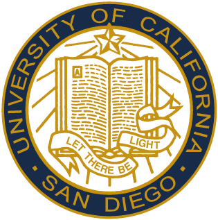 Seal of the University of California, San Diego, featuring an open book, a star, and the motto 'Let There Be Light'.
