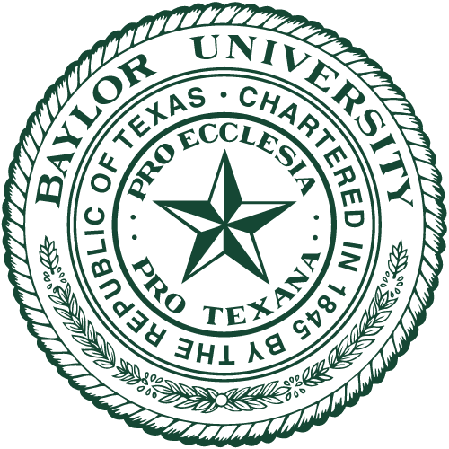 Seal of Baylor University featuring a star in the center, surrounded by the text 'Baylor University, 1845, The Protestant Episcopal Church in the Republic of Texas,' with a decorative leafy border.