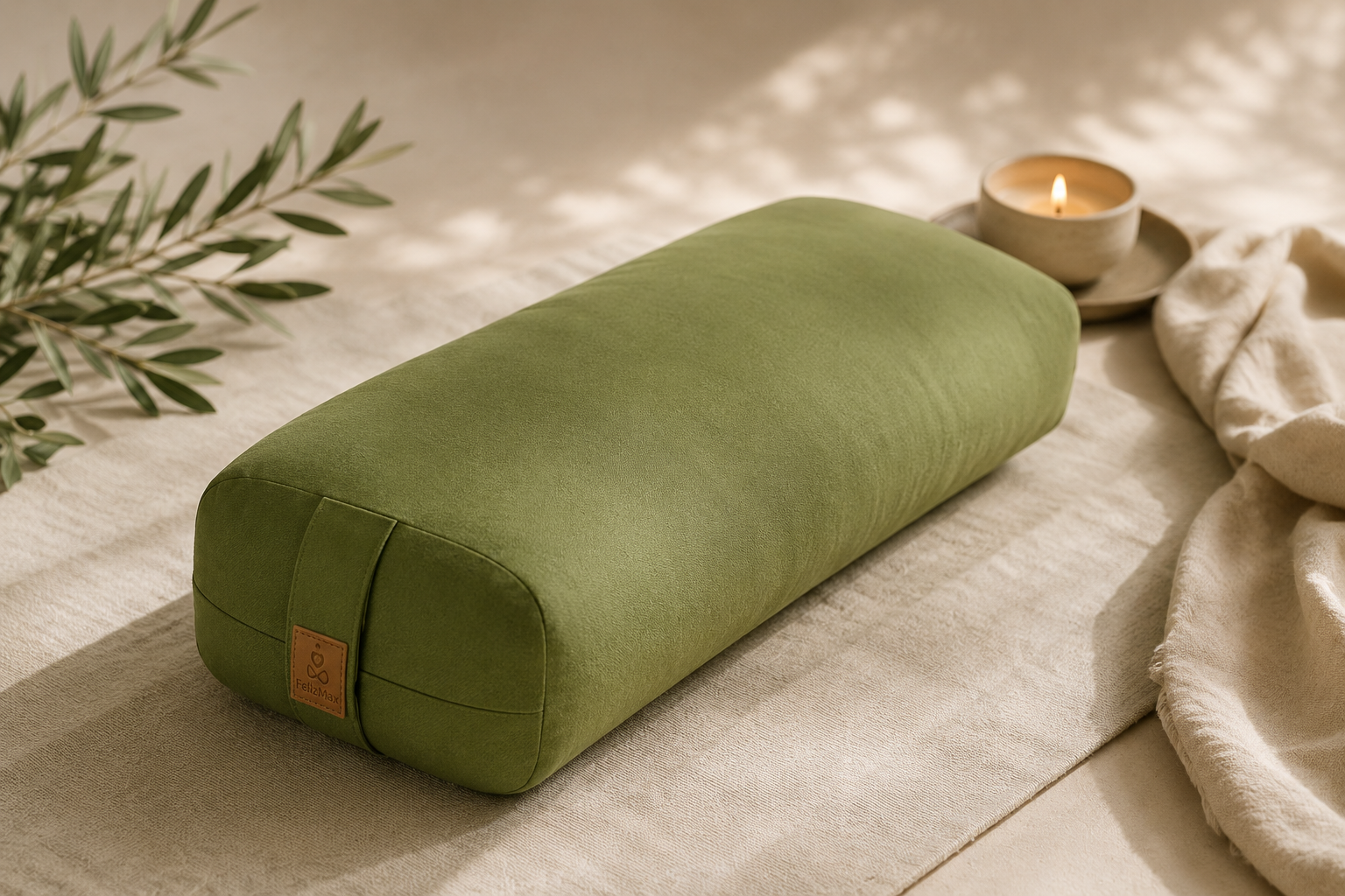 A supportive bolster I use for restorative yoga, nervous system reset, meditation, and deeper stillness practices. Filled with organic buckwheat and wrapped in soft cotton for grounding comfort, relaxation, and intentional rest.