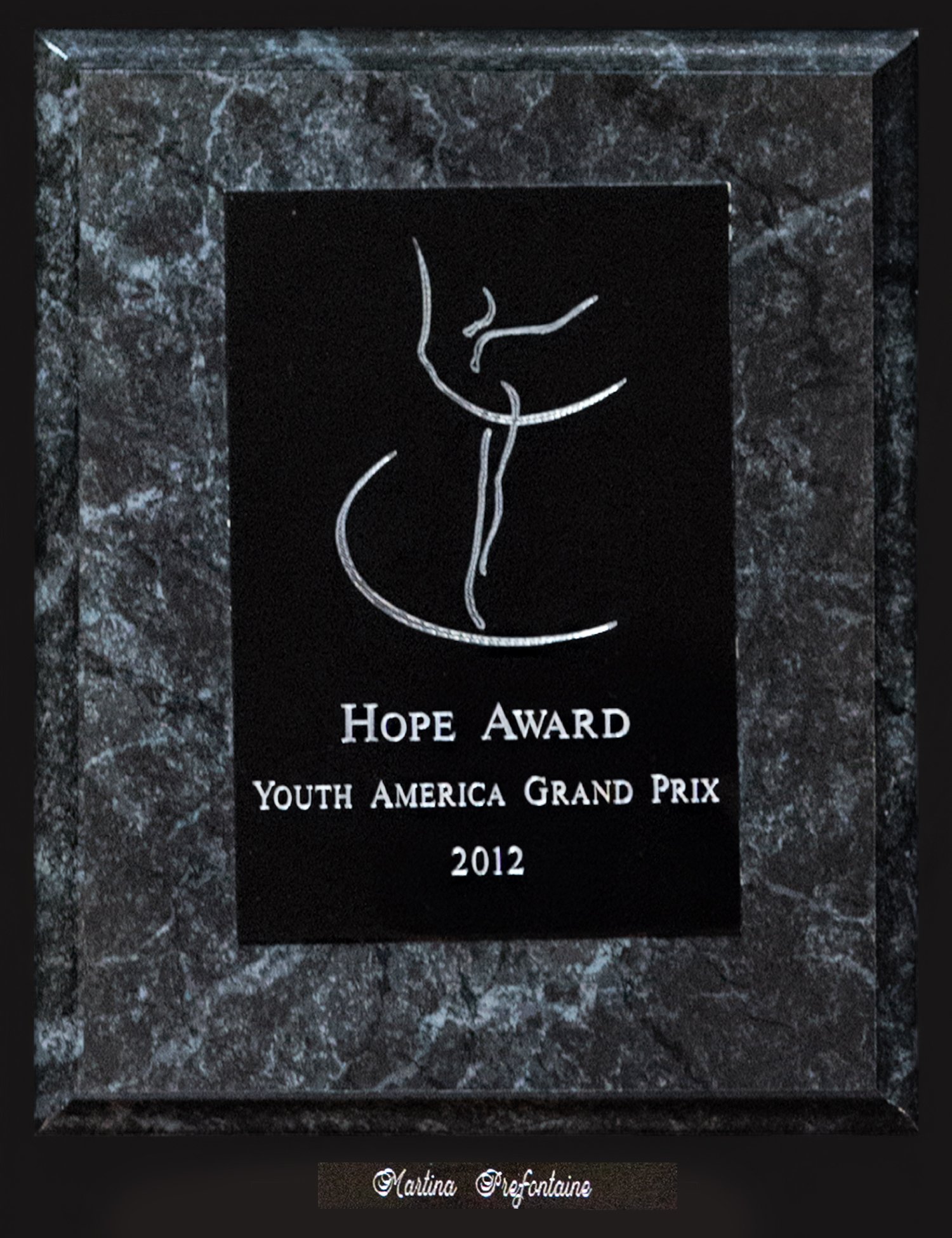 Prefontaine Ballet faculty achievement – Hope Award at Youth America Grand Prix 2012, recognizing excellence in international classical ballet.