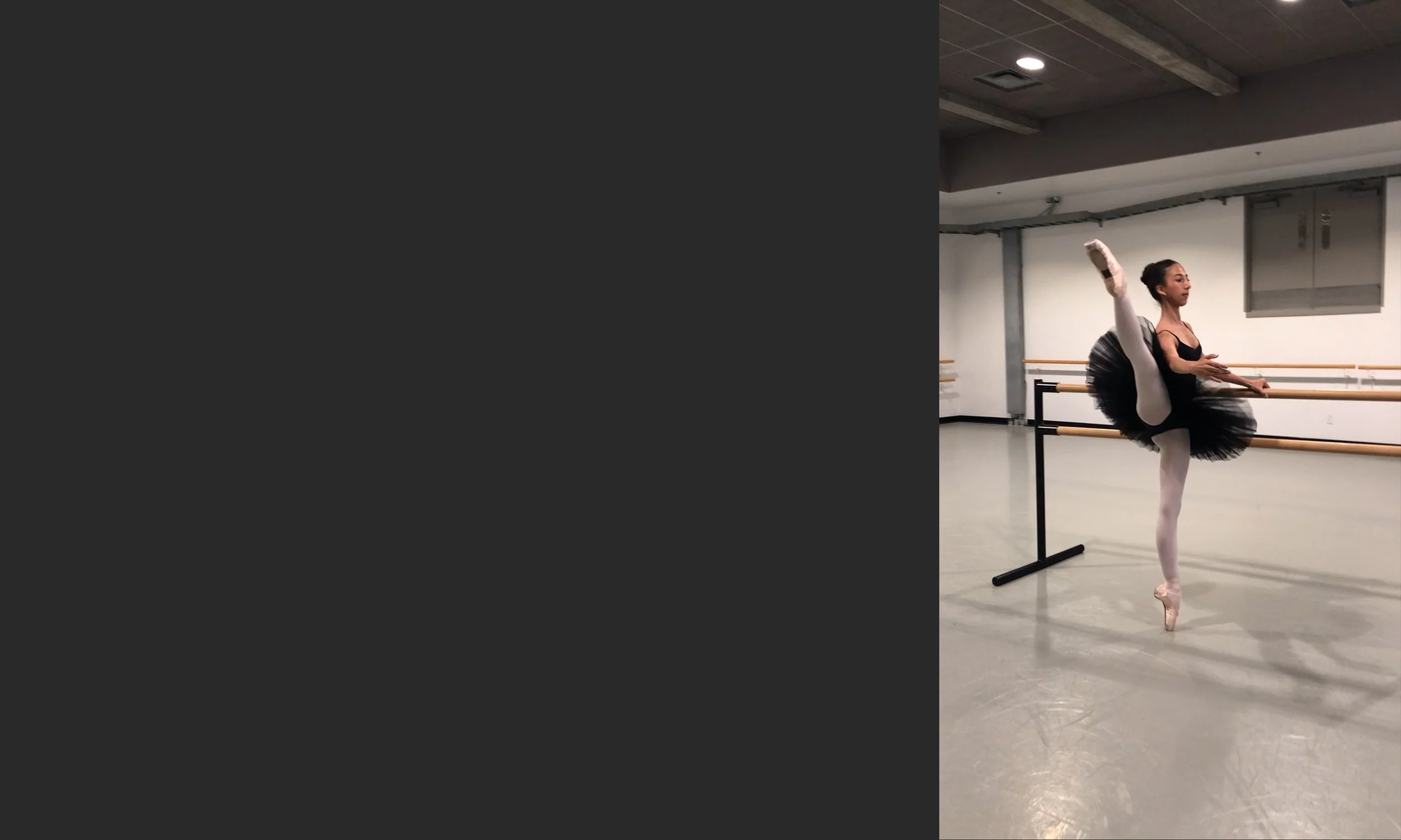 Prefontaine Ballet student practicing advanced pointe technique at the barre, demonstrating strength, flexibility and classical ballet training in North Vancouver.