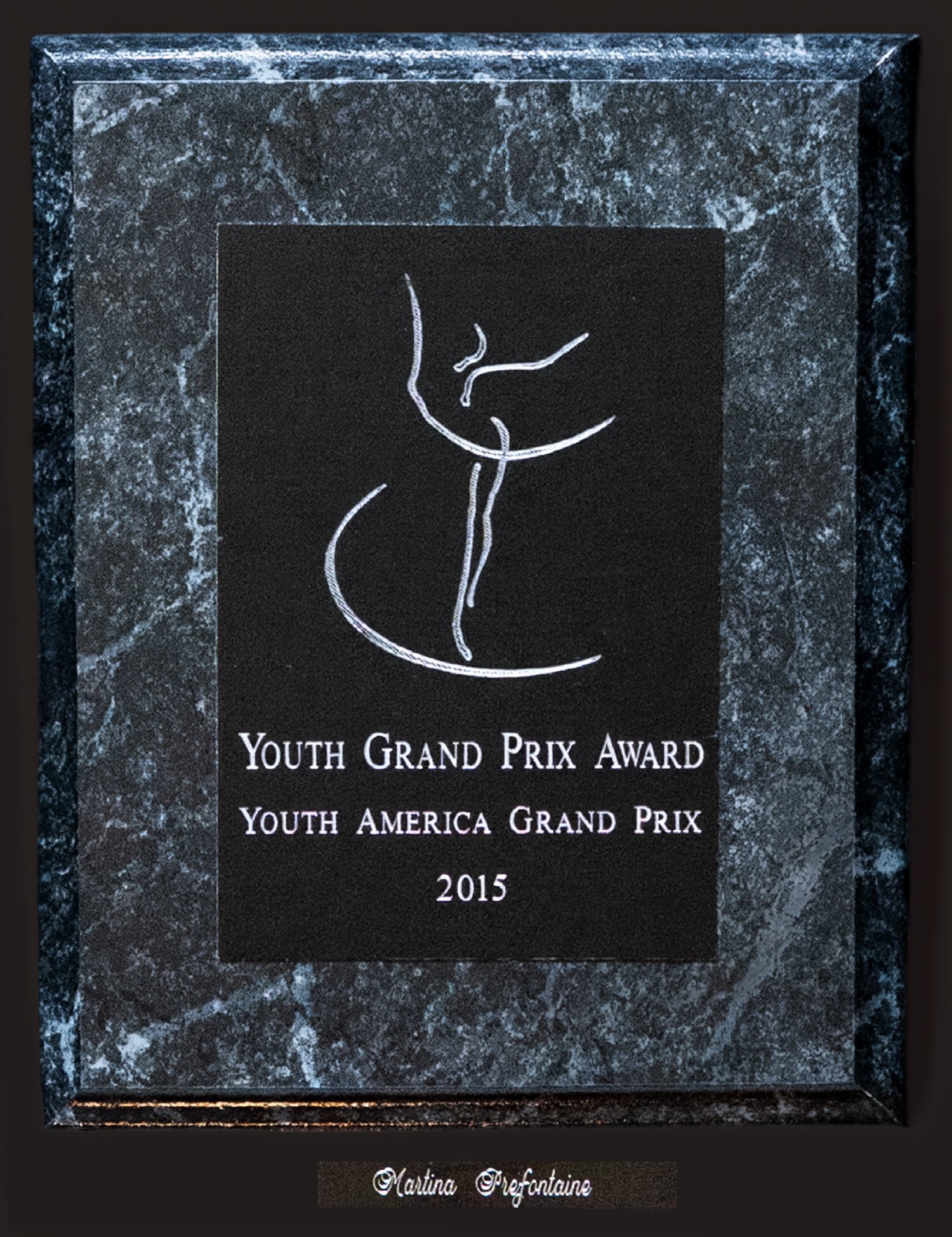Prefontaine Ballet faculty achievement – Youth Grand Prix Award at Youth America Grand Prix 2015, recognizing exceptional classical ballet performance.
