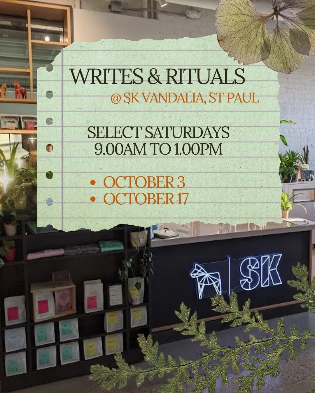 💫 We are DELIGHTED to share with you our October pop-up dates! 

☕️ Come spend time with us on Saturday mornings at @s.k.coffee Vandalia on Oct 3 and Oct 17, from 9am to 1pm! We love luxuriating in the open space with their coffee selection. Located