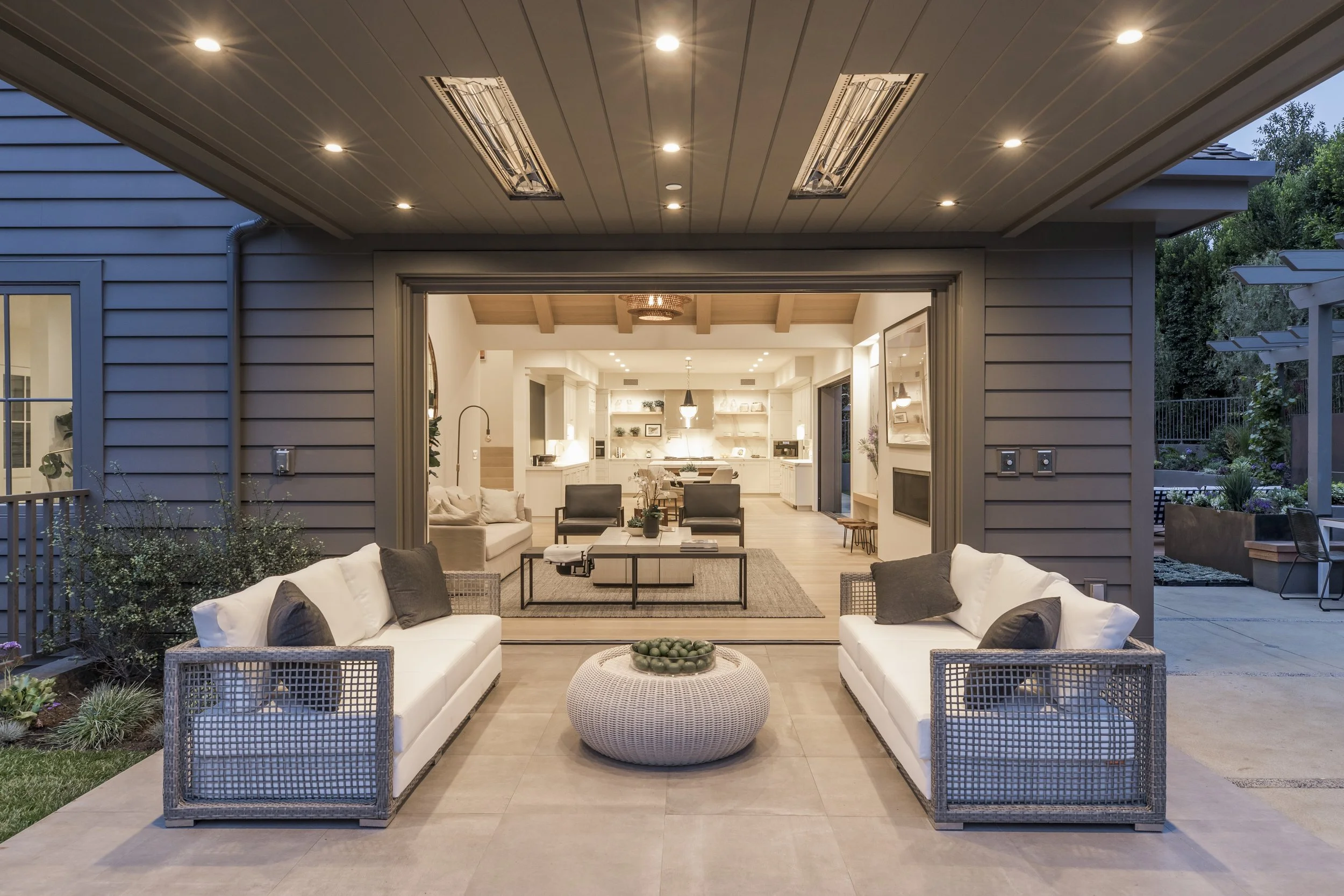 Hardie Artisan V-Groove ceiling application on a covered outdoor living space.